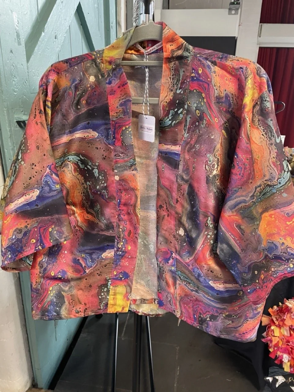 Marble effect silk kimono jacket