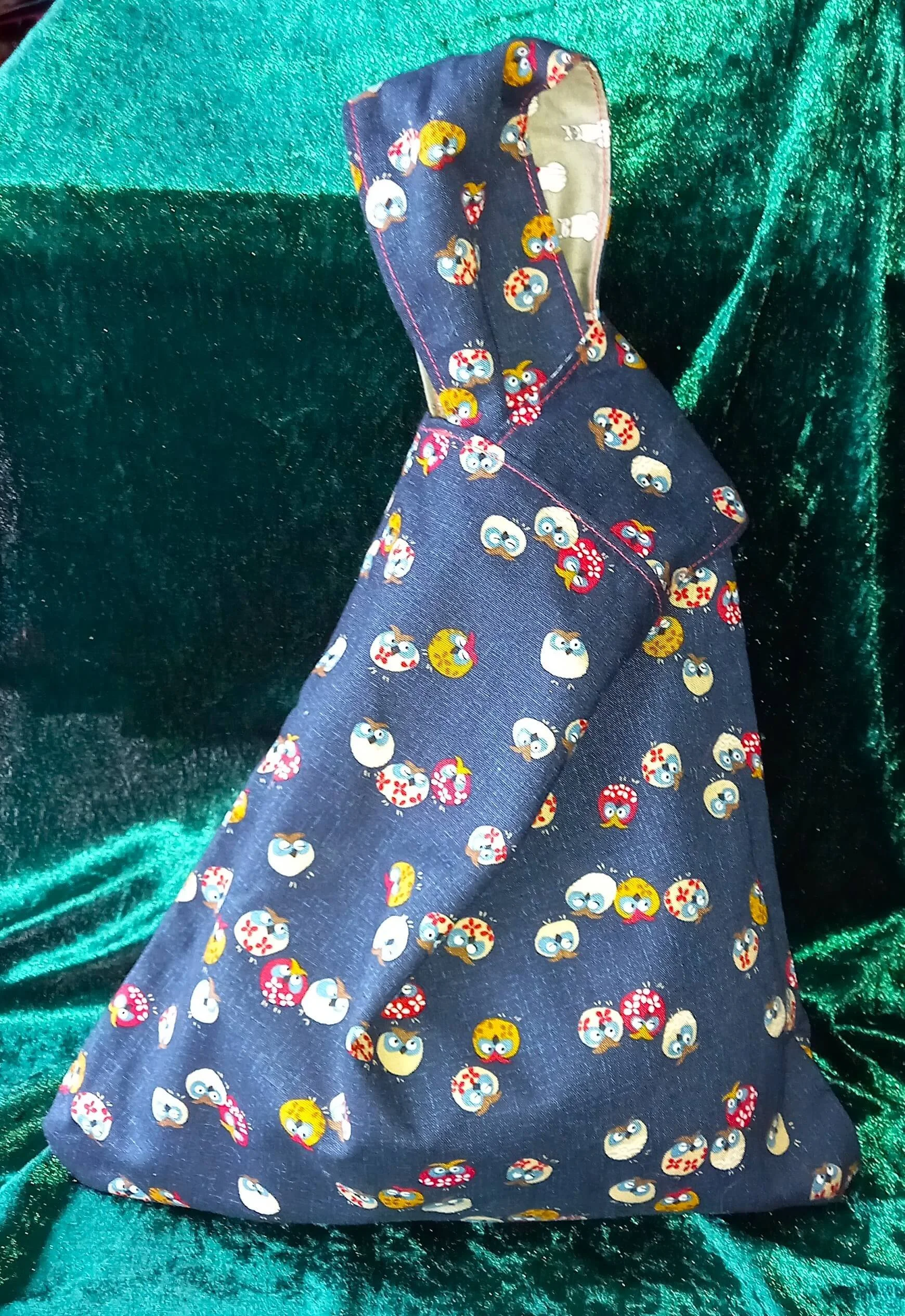 Cats and Owls Reversible Japanese Knot Bag Medium