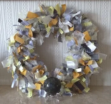 Yellow and Grey Rag Wreath