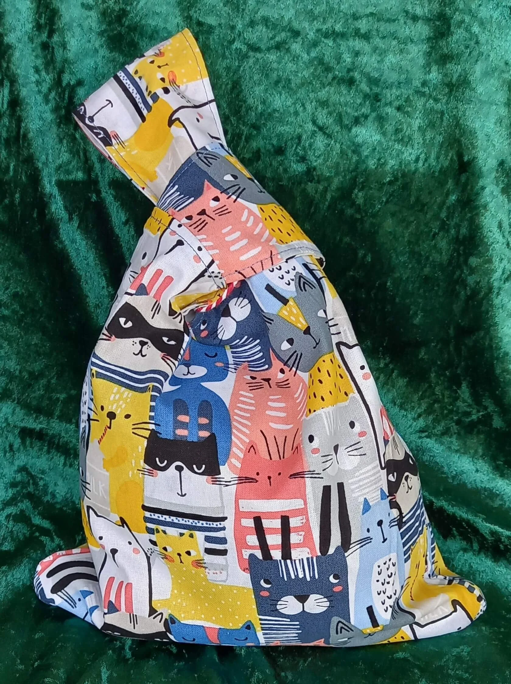 Cats and Dogs Reversible Japanese Knot Bag