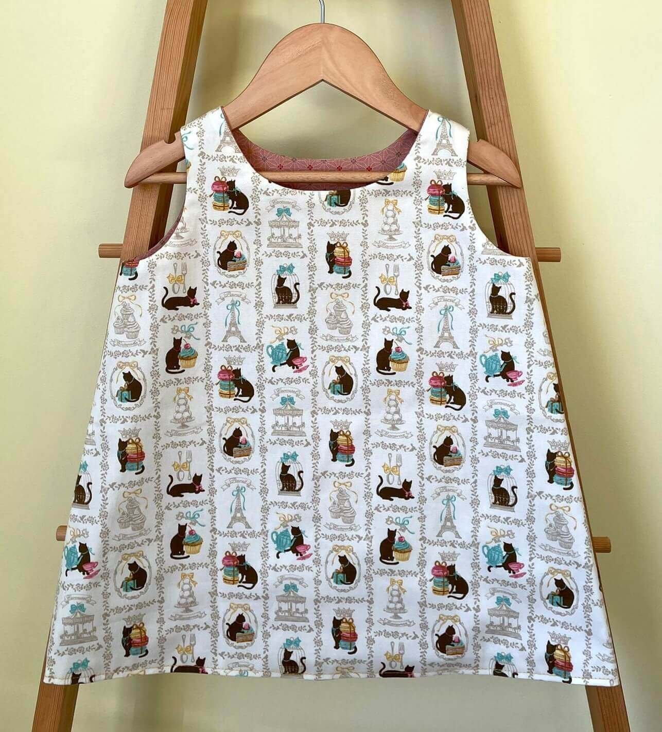 Reversible Girls Dress - Patisserie Cats and Pretty Sashiko  - size Small