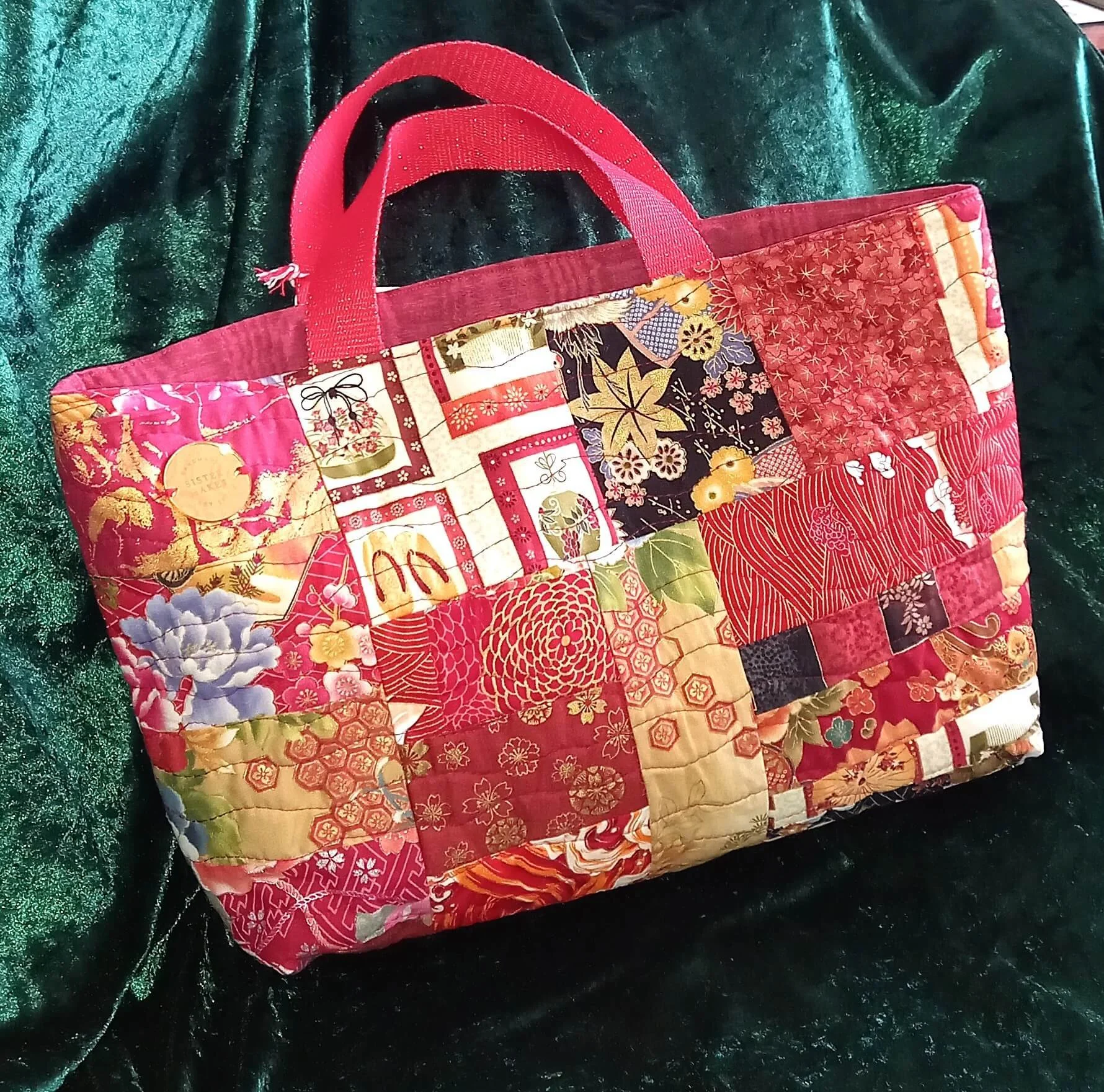 Japanese Red and Gold Patchwork Tote Bag
