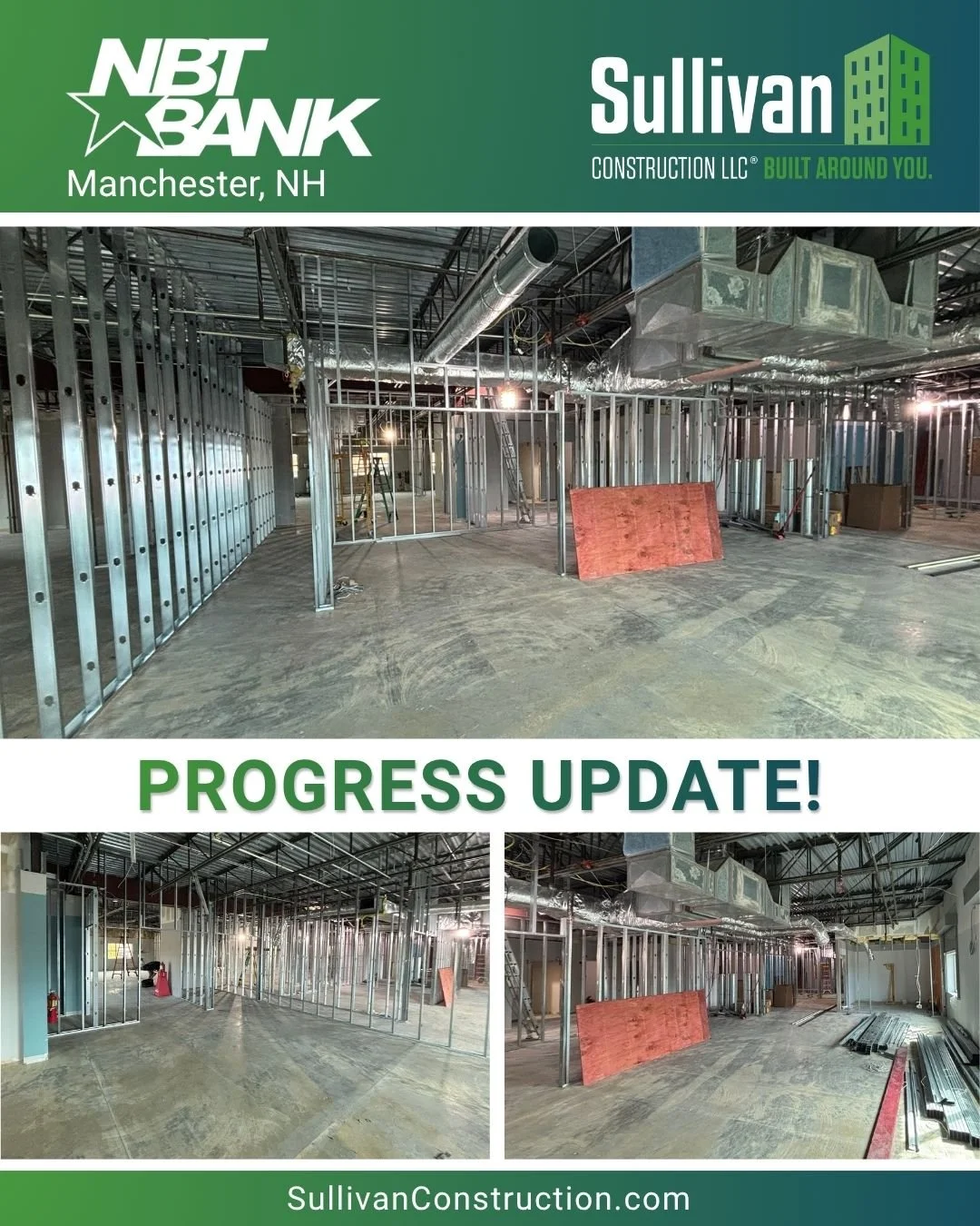 Progress Update: @nbtbank Renovation 

 ✅ Demo complete
 ✅ Metal studs in place

The new layout is taking shape!
