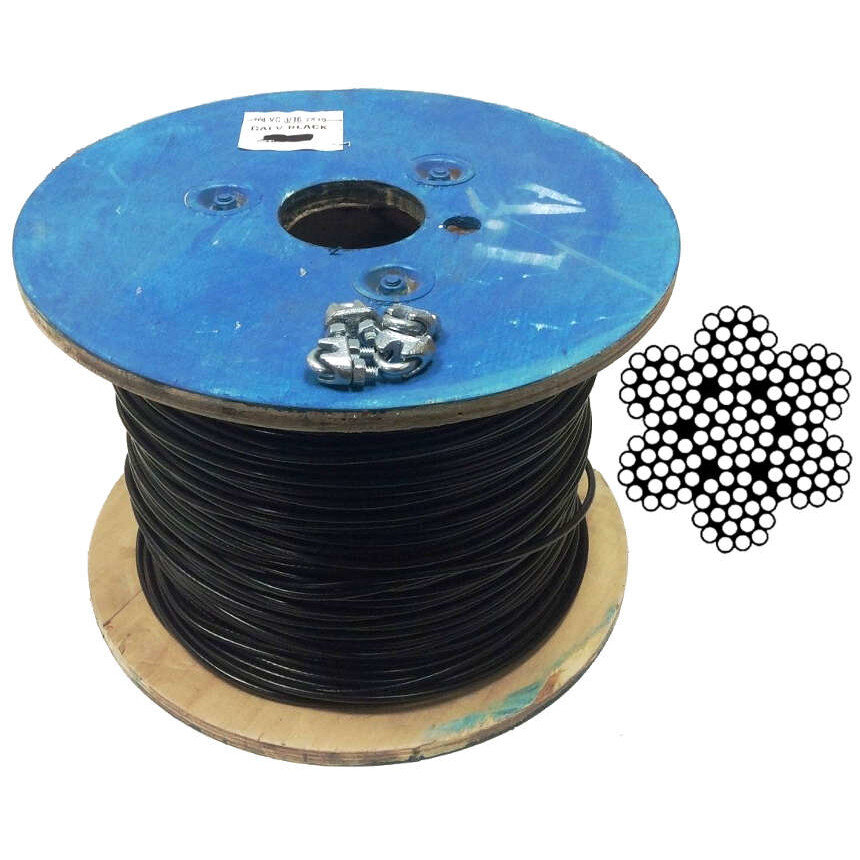Black Vinyl Coated Steel Aircraft Cable, 1700 lb. Break Strength