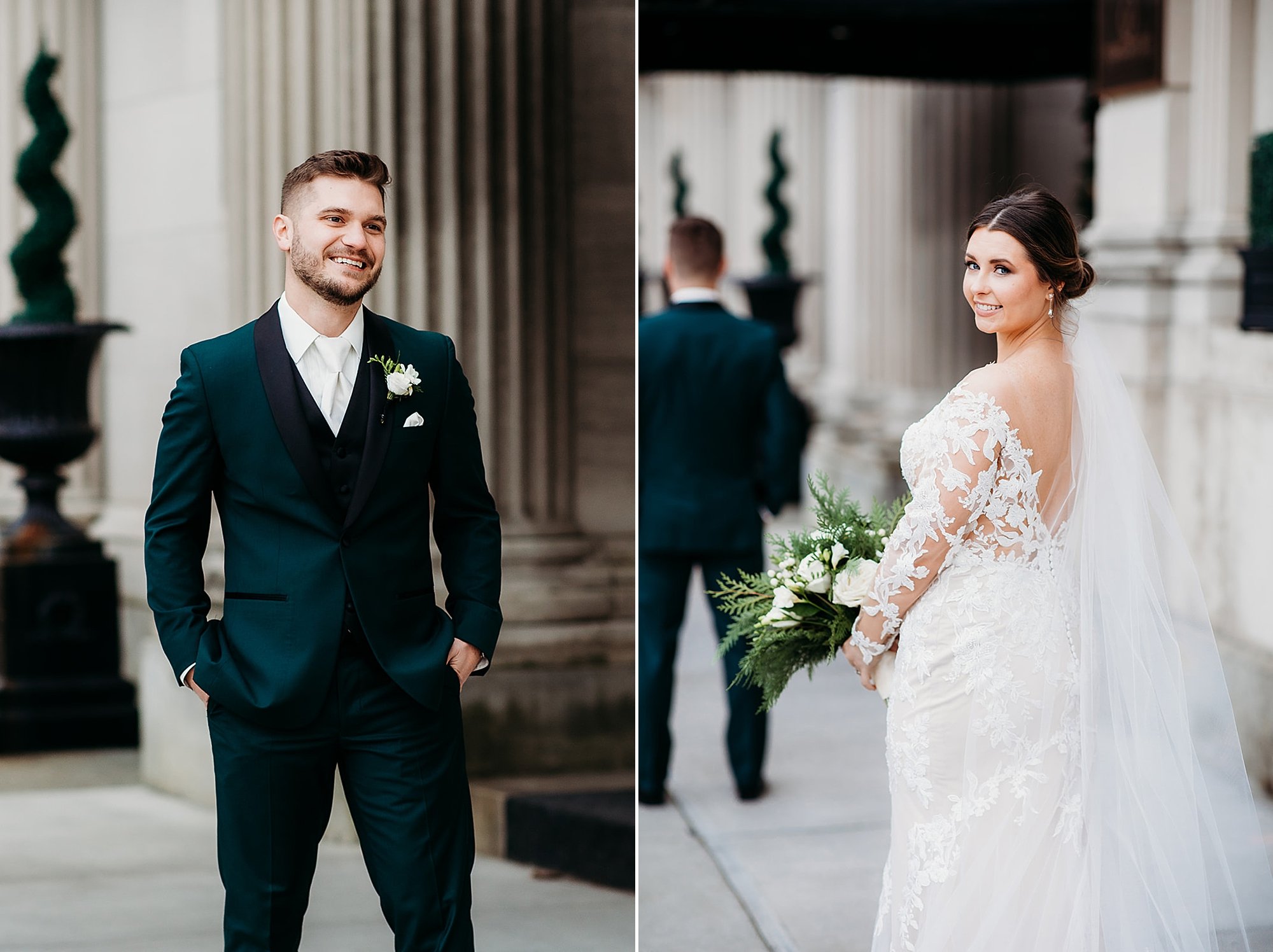 groom turns to look at bride during first look