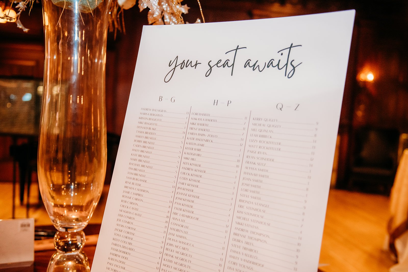 guest list for winter wedding at the Franklin Plaza