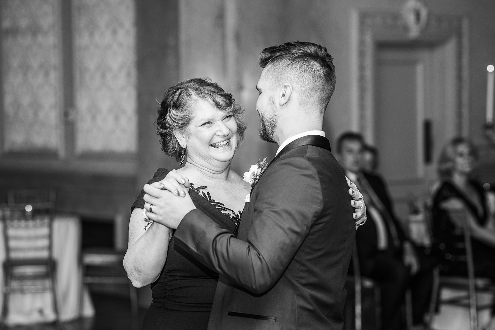 groom dances with mom during Troy NY wedding reception