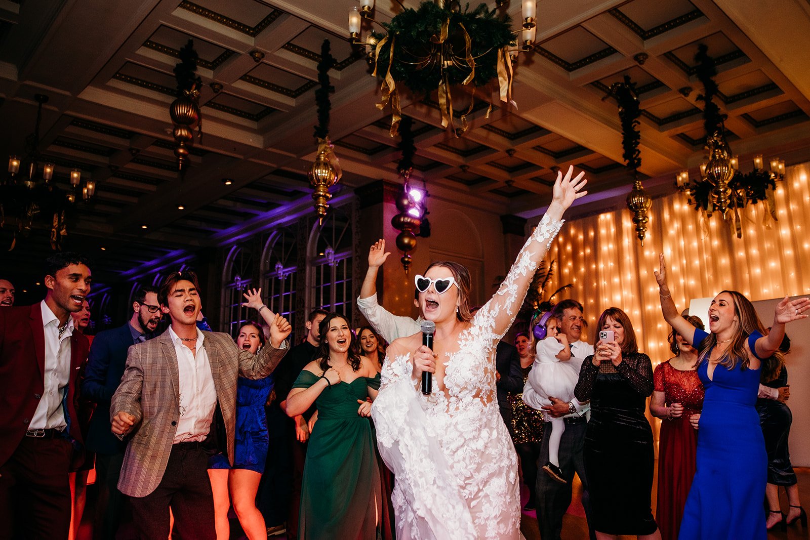 bride dances with guests during Troy NY wedding reception