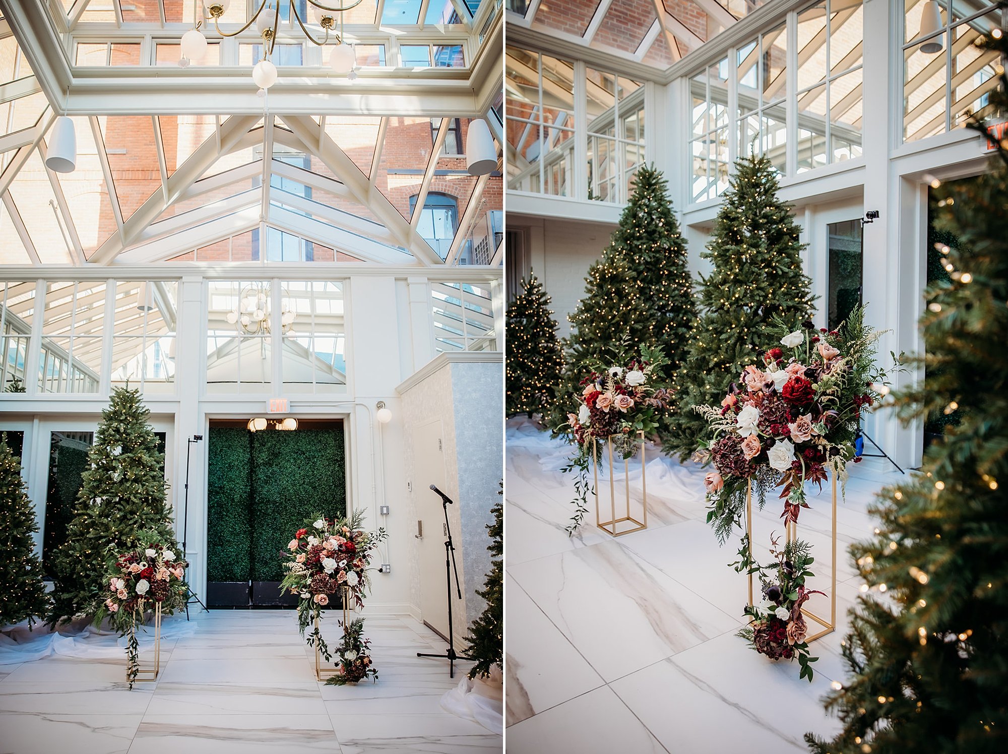 florals for winter wedding ceremony at The Adelphi Hotel