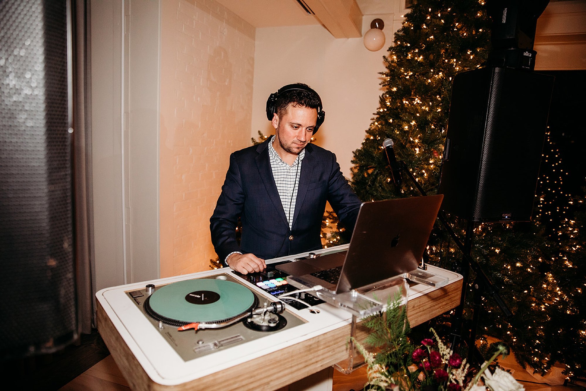 DJ spins records during reception in Saratoga Springs NY