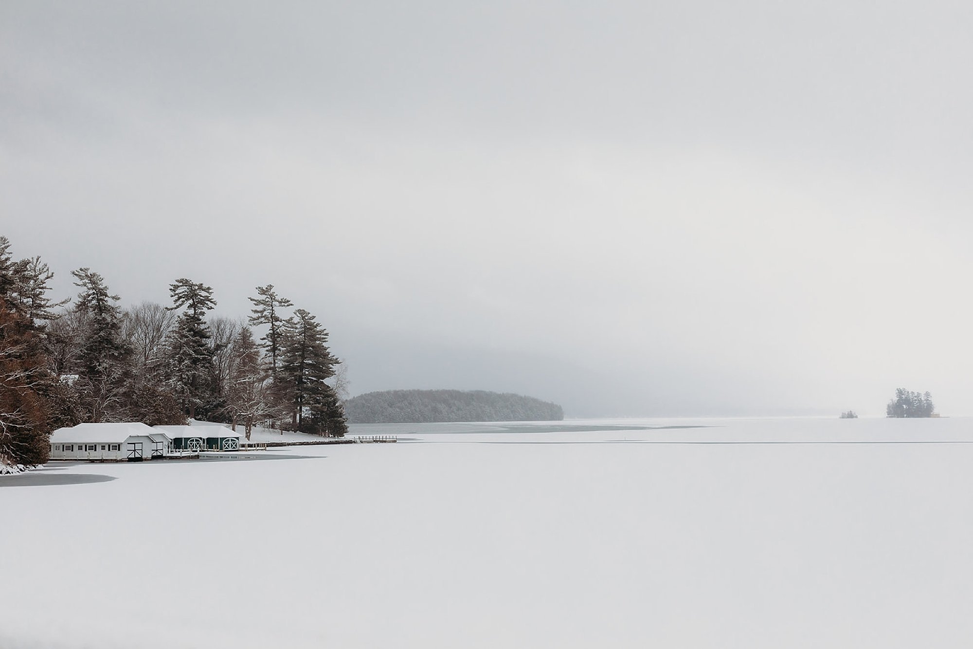 snowy day on Lake George in New York