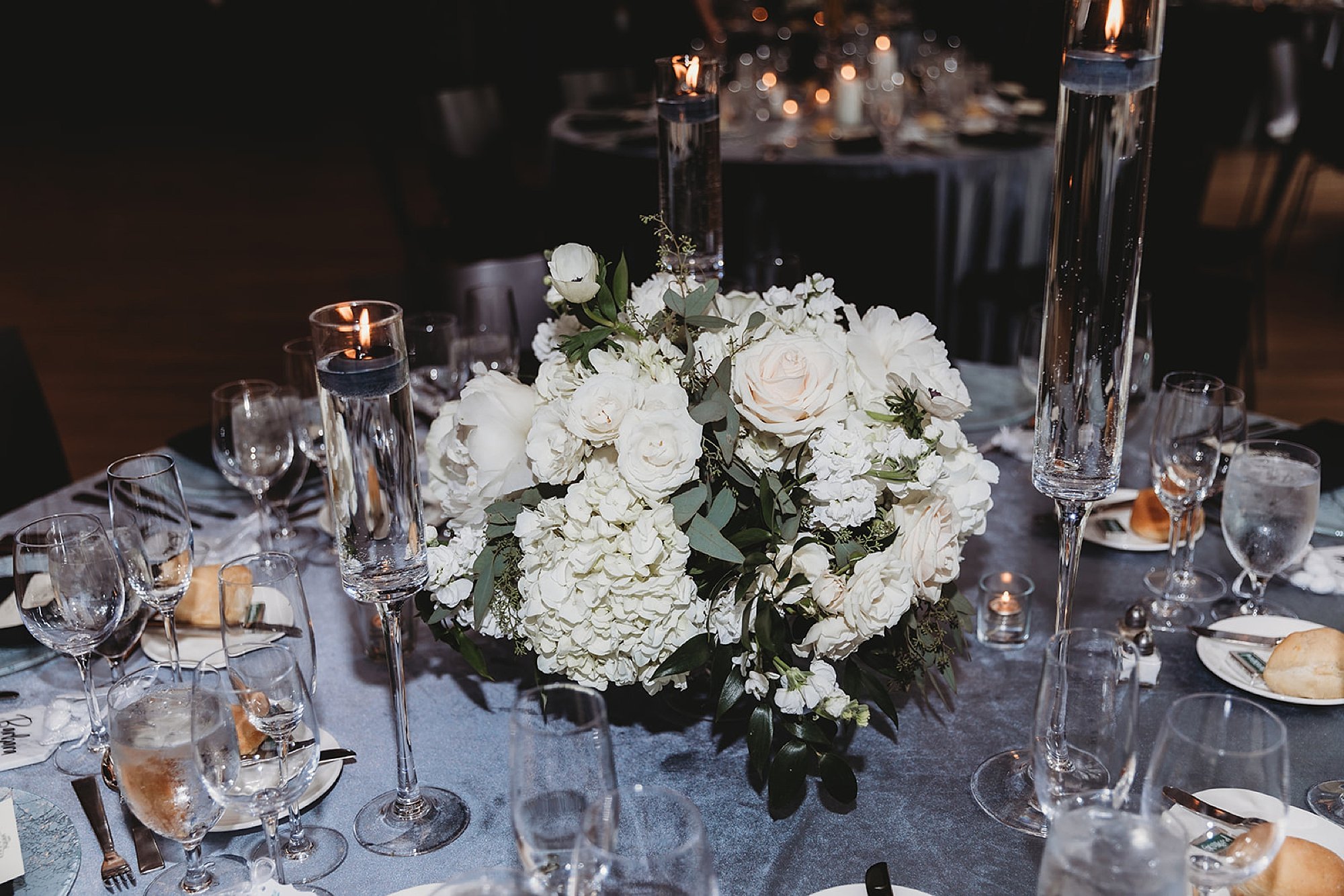 wedding centerpieces with white roses at the Roadhouse