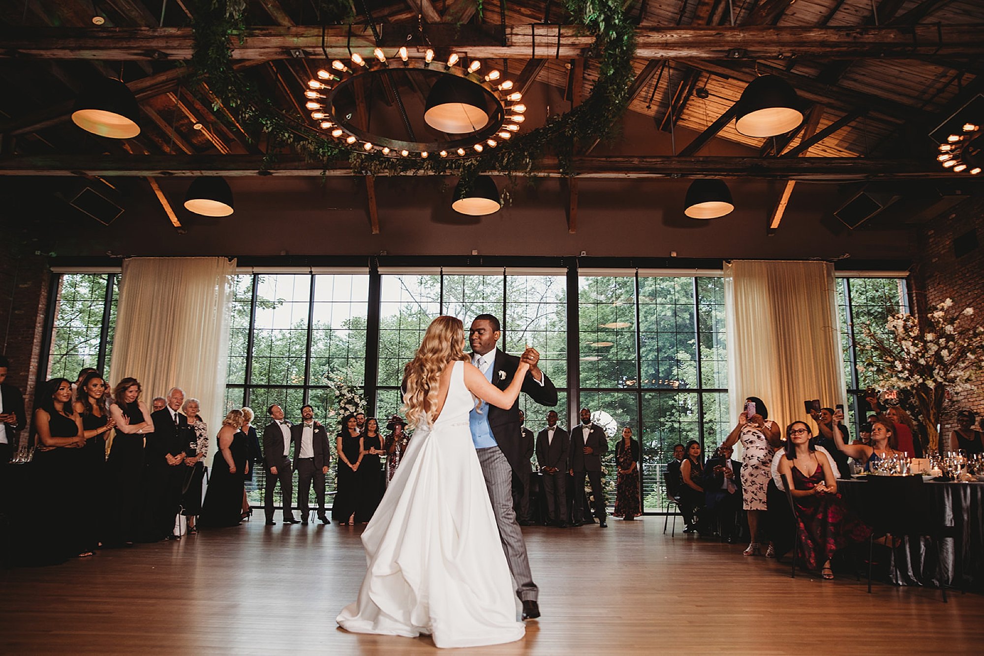bride and groom have first dance at Beacon NY wedding reception