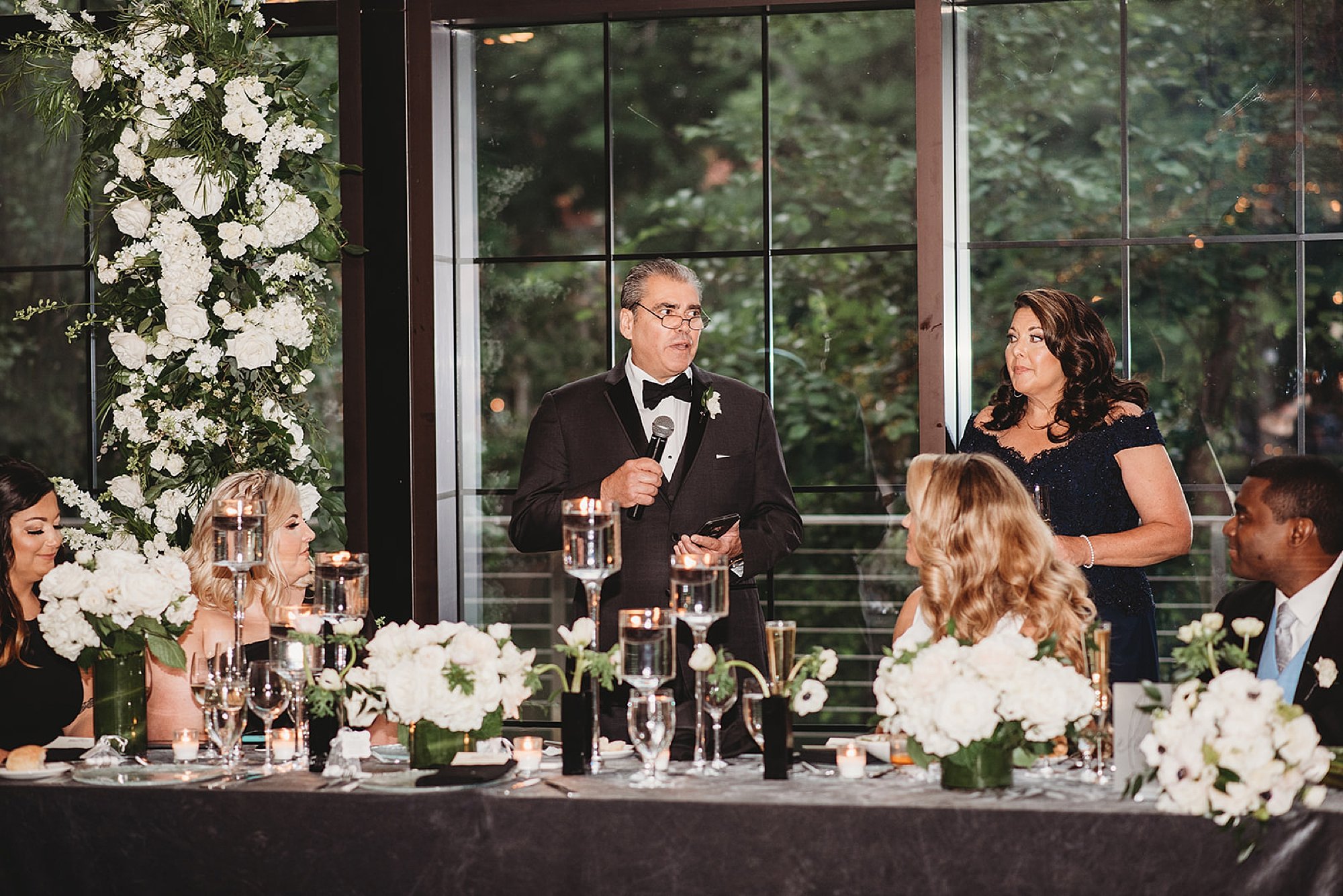 father gives toast to bride and groom during Beacon NY wedding reception
