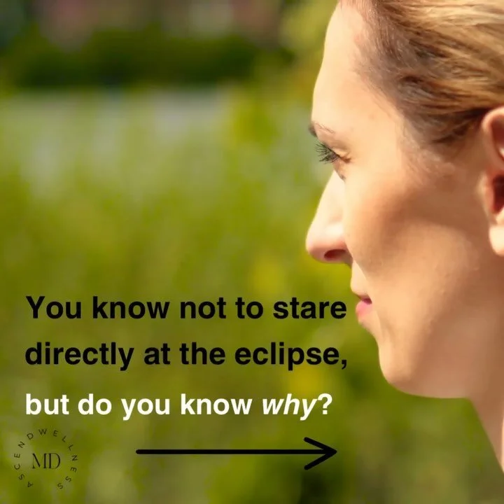 You know not to look at a solar eclipse without eye protection, but do you know why? Scroll through to learn more. #AscendWellnessMD

#SolarEclipse #SolarEclipse2024 #SolarEclipseGlasses #EyeHealth #EyeHealthMatters #AlbanyEclipse #EclipseGlasses #As