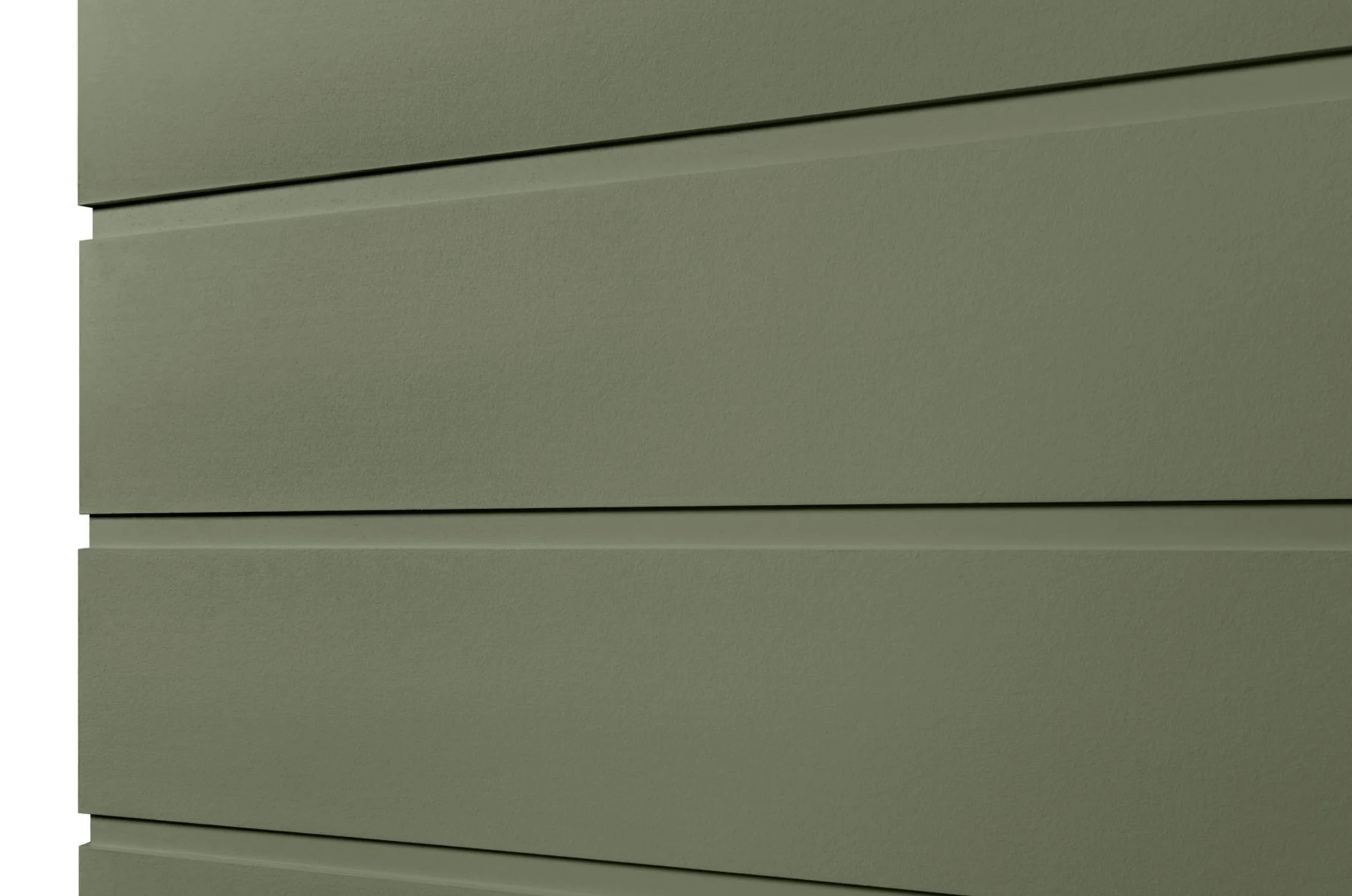 Close-up of a green, horizontal, slatted exterior wall or siding.