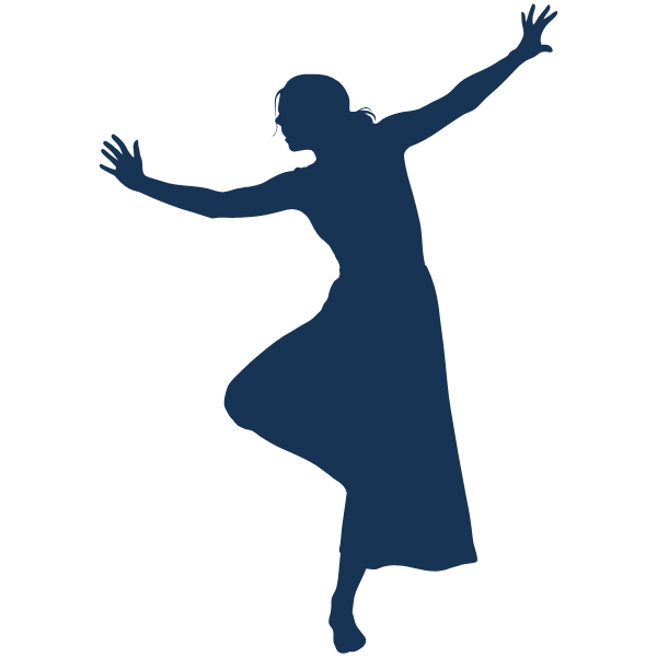 Silhouette of dancer with foot on knee and hands extended