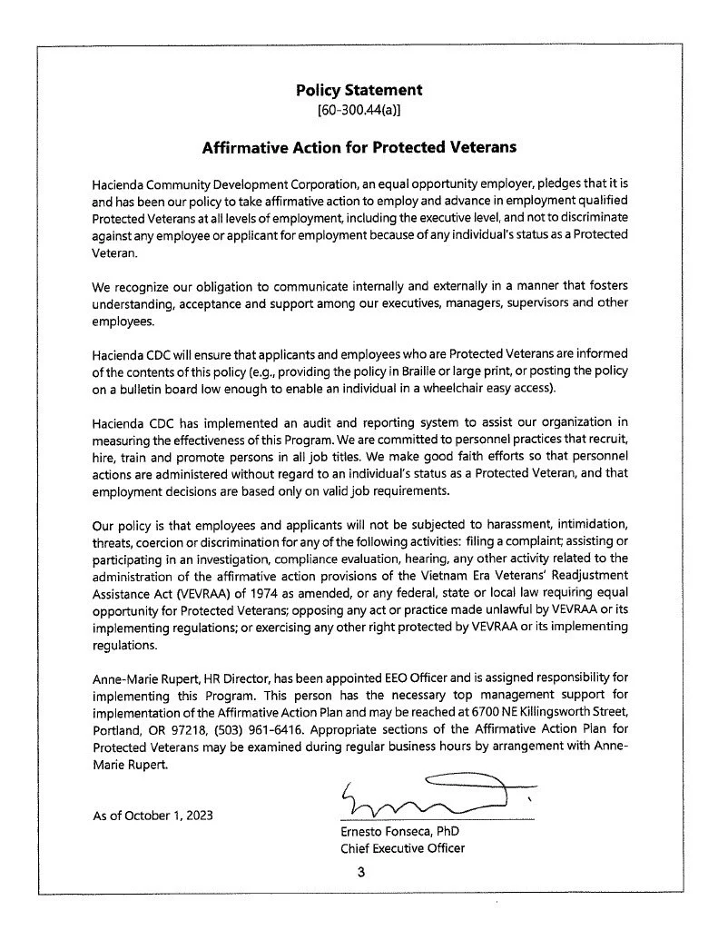 Affirmative Action Policy - HR — Hacienda CDC
