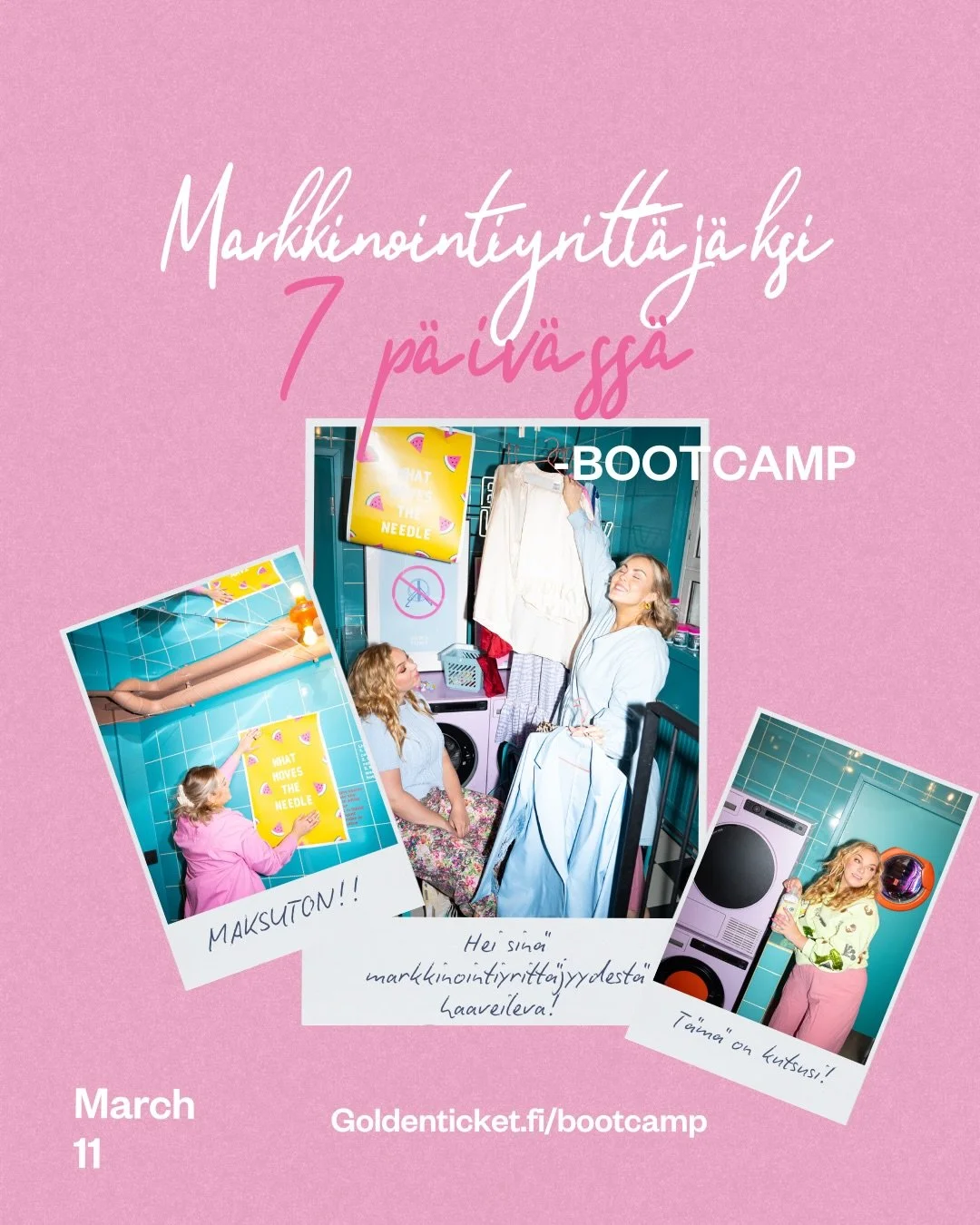KUTSU 💛 Markkinointiyritt&auml;j&auml;ksi 7 p&auml;iv&auml;ss&auml; -BOOTCAMPille! 

Mik&auml; ratkaisee yritt&auml;jyydess&auml; eniten? Toiminta. ⚡️

Maksuton Markkinointiyritt&auml;j&auml;ksi 7 p&auml;iv&auml;ss&auml; -BOOTCAMP on sinulle, joka h