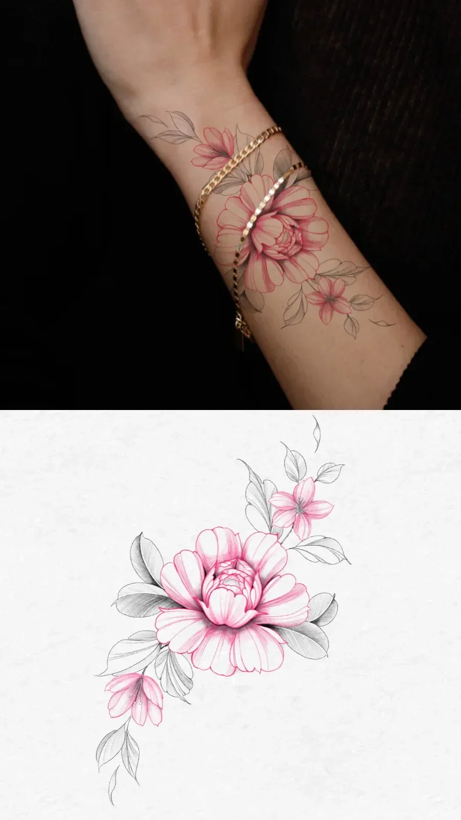 fineline peony tattoo - wrist