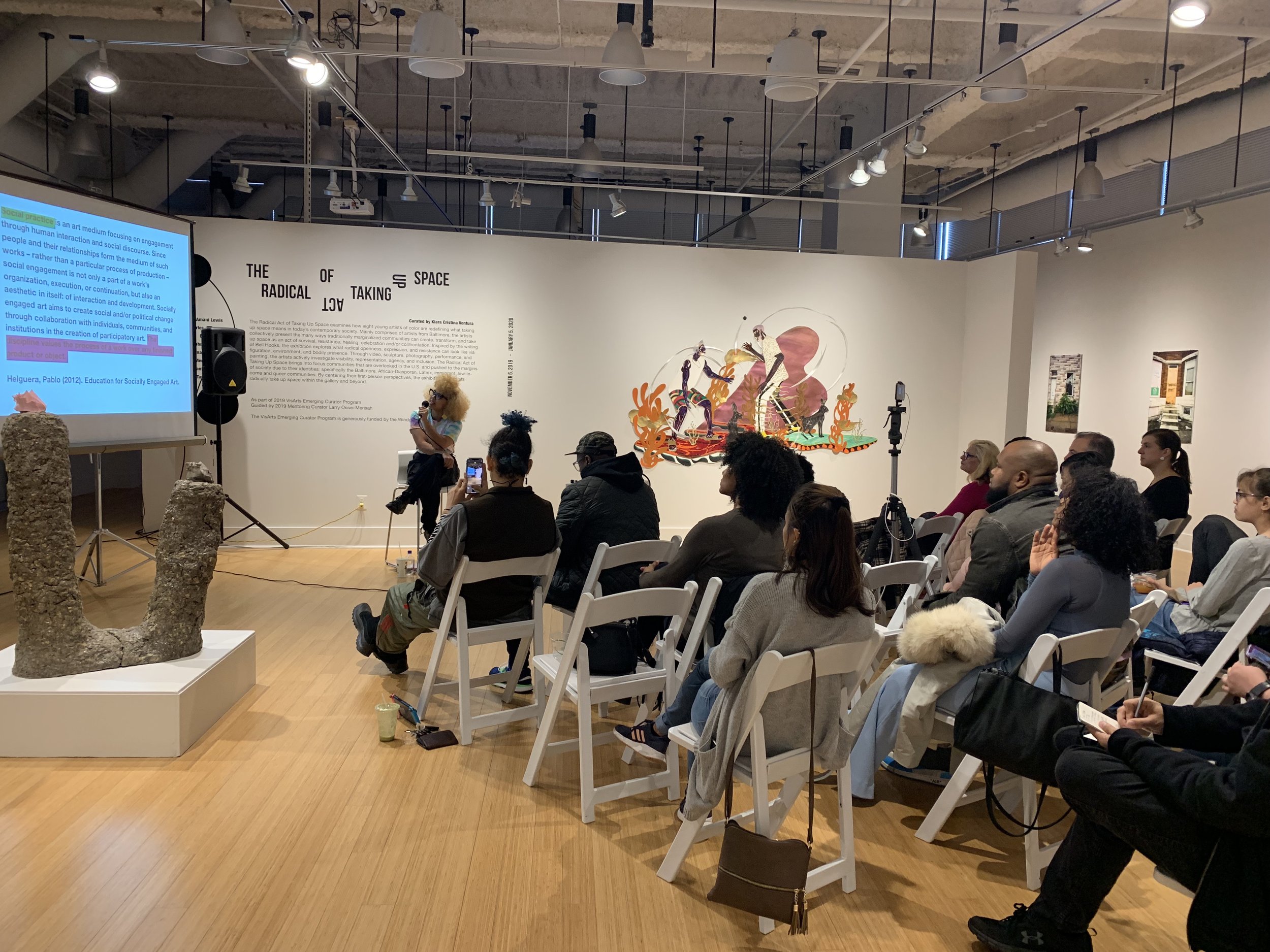 Curator Kiara Cristina Ventura teaching an art history class about social practice