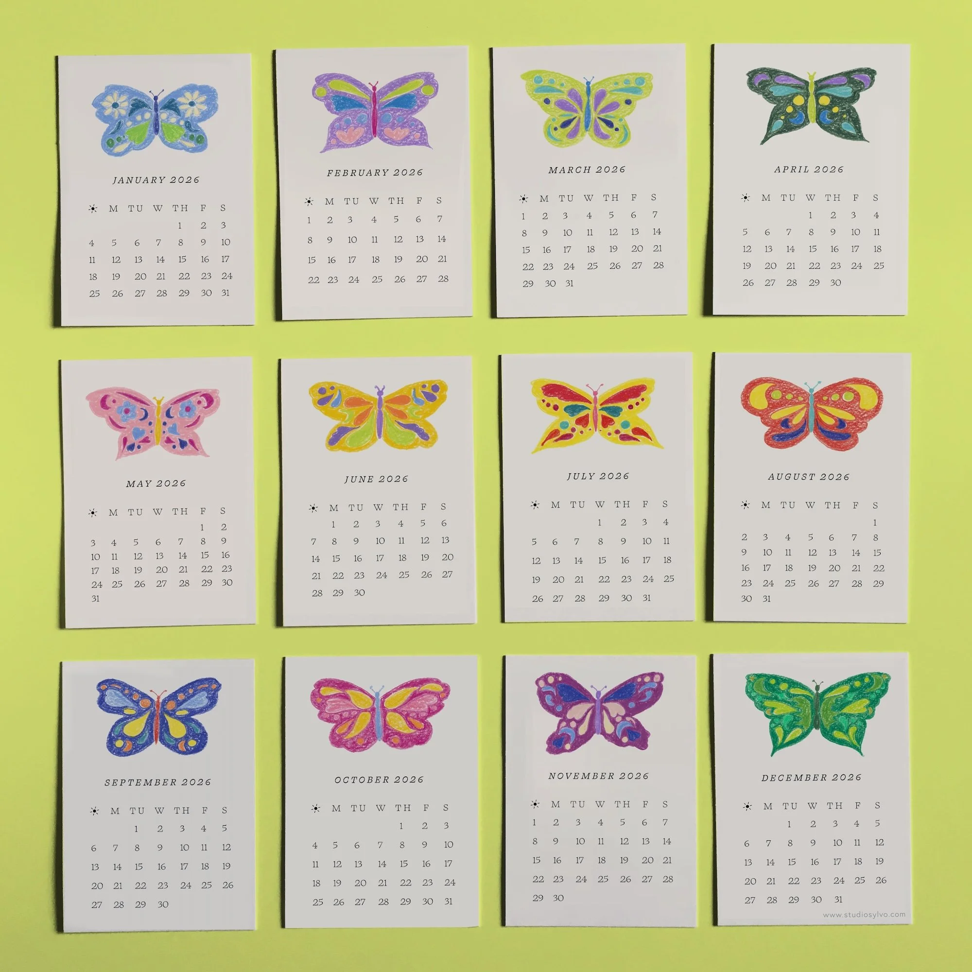 2026 Tiny Desk Calendar - Butterflies
