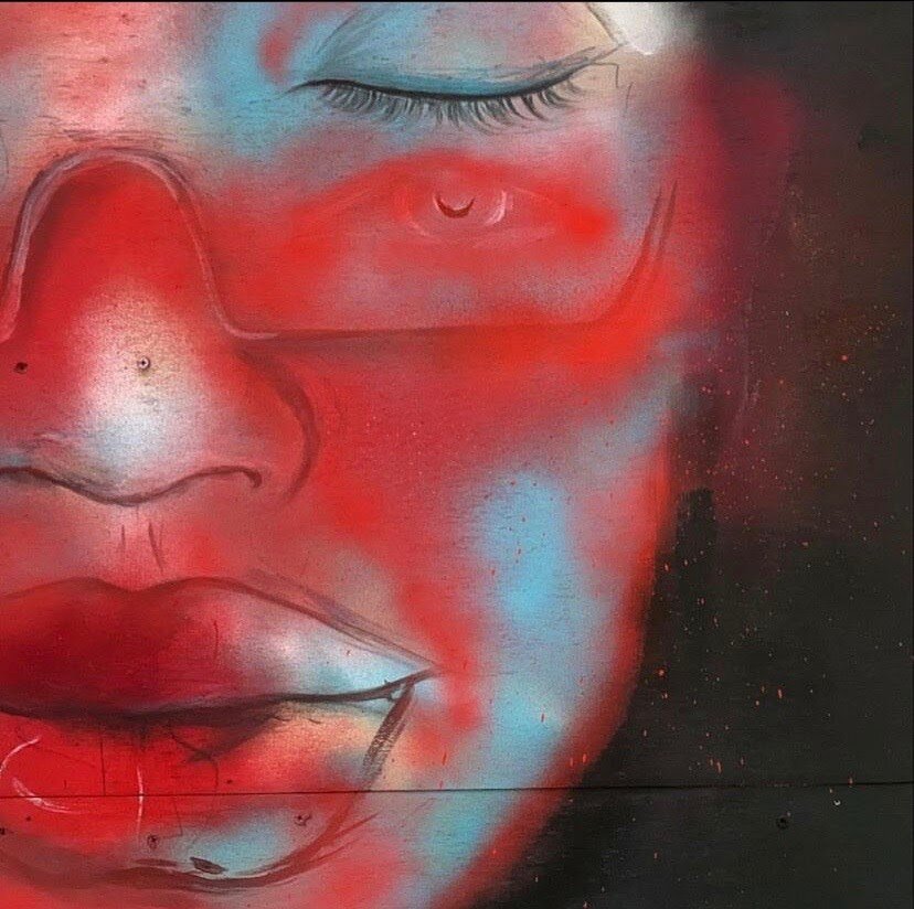 Through Our Eyes, Spray paint on plywood, 7x10’, 2020