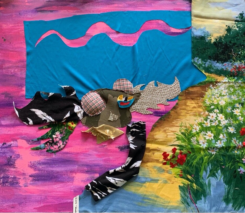 Diablo, acrylic, fabric, needle and thread, 16x20”, 2021