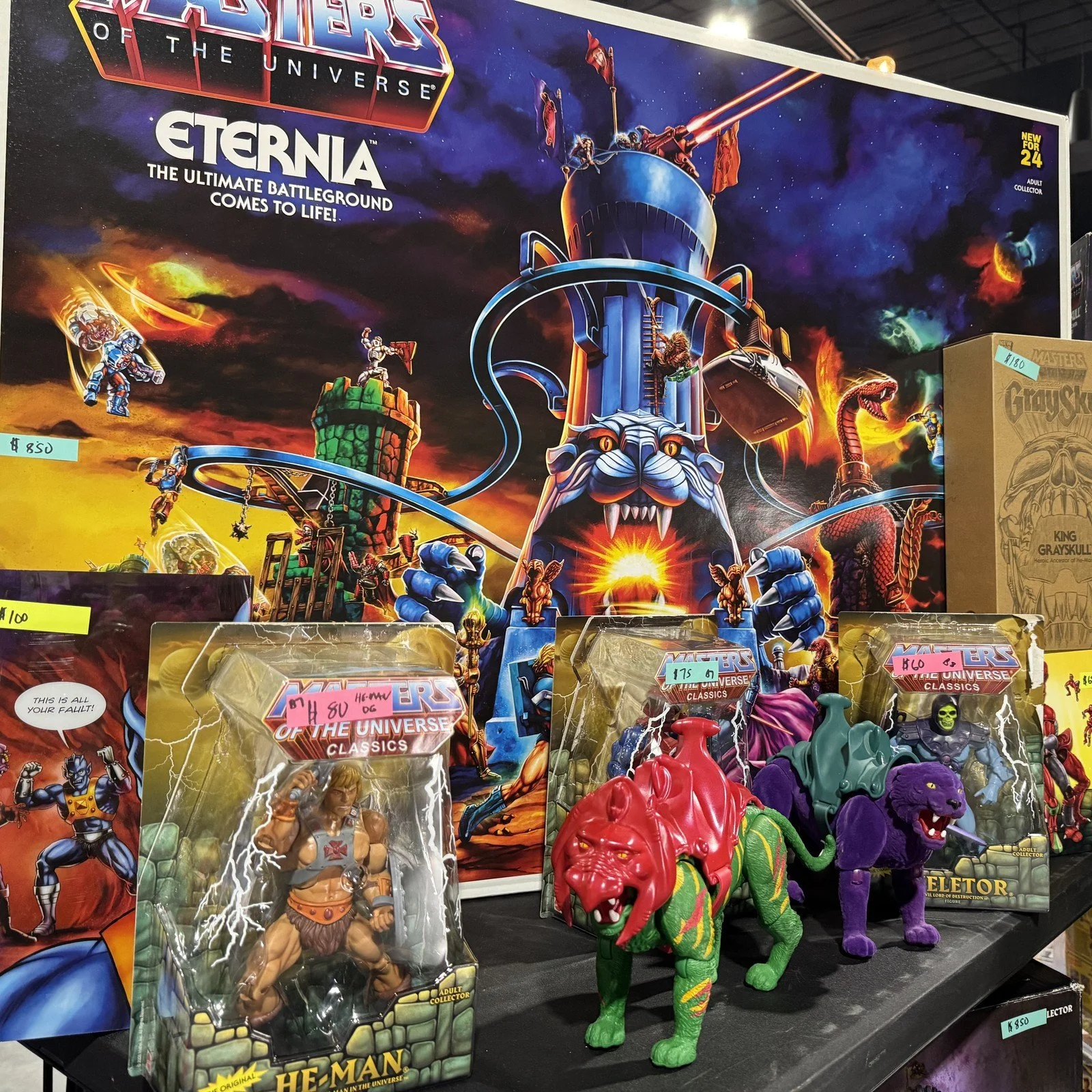 Masters of the Universe collectibles with Battle Cat and Panthor