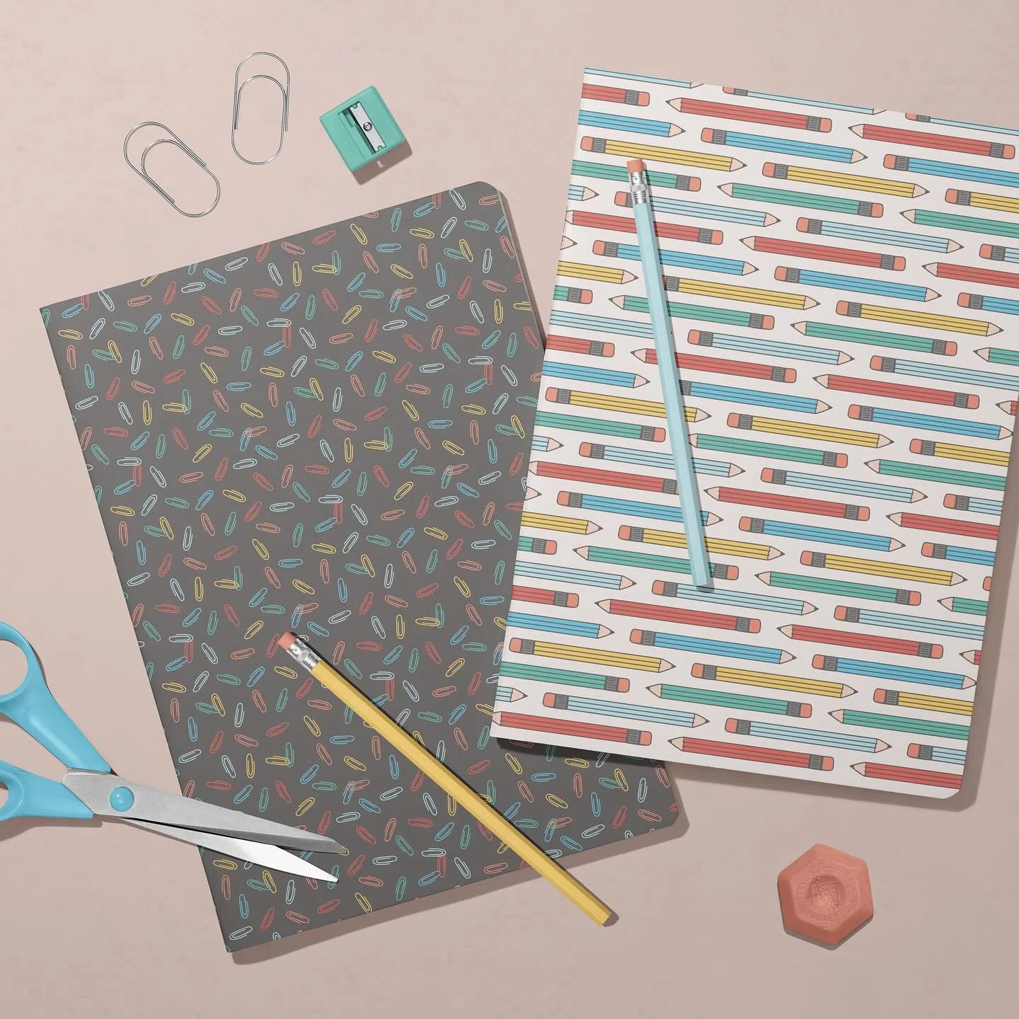 Back to school never looked so cute! 🖇️✏️ 

These playful pencil and paper clip patterns were designed with vibrant colors and a touch of whimsy! They are available in my spoonflower shop for all your creative ideas and are also available to license