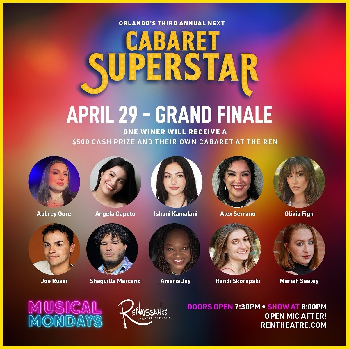 Here are the 2024 &ldquo;Orlando&rsquo;s Next Cabaret Superstar&rdquo; finalists. Come see them next Monday as they compete for the title. Remember the audience votes too, so bring a group! Link in bio for tickets in advance.