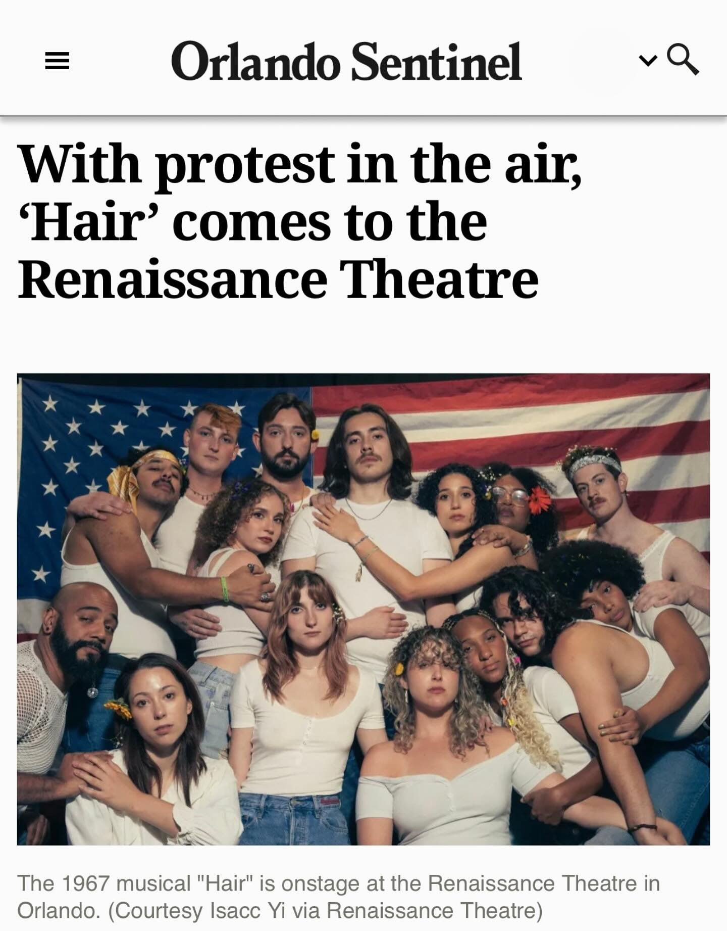 The Orlando Sentinel interviewed Director Adonis Perez-Escobar about the show, and the article also explored why we&rsquo;ve tackled our first well-known title. Read the full article at https://www.orlandosentinel.com/2025/06/18/hair-musical-renaissa