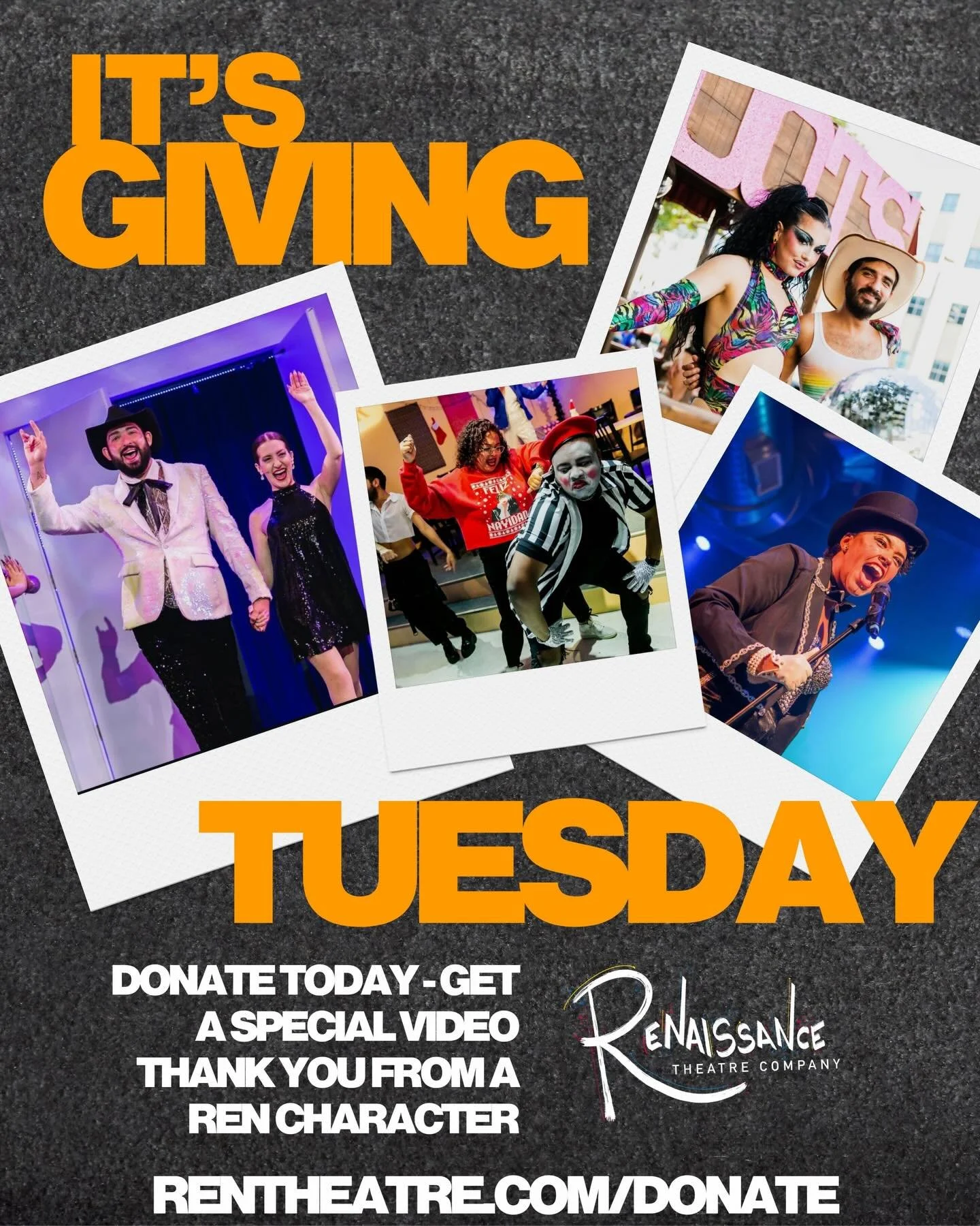 It&rsquo;s Giving Tuesday, babies! Support the arts this holiday season by donating to the Ren &mdash; and we&rsquo;ll send you a special video message as our thank-you! 
rentheatre.com/donate