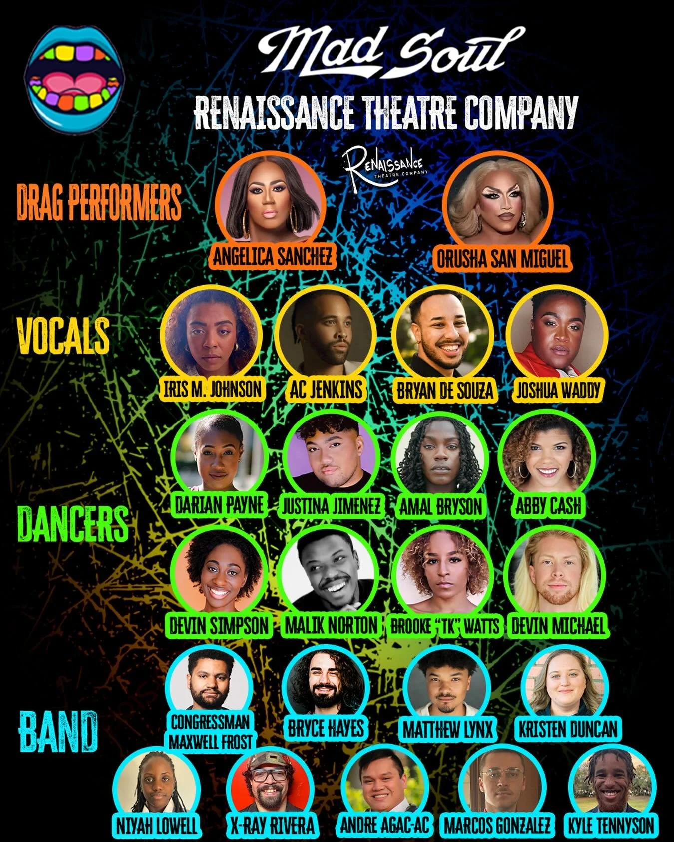 Meet your Mad Soul Renaissance Theatre Company Performers. This line up is unreal!!! Don&rsquo;t miss the performance this Saturday, Dec 6th at 5:50 pm. Tickets in bio