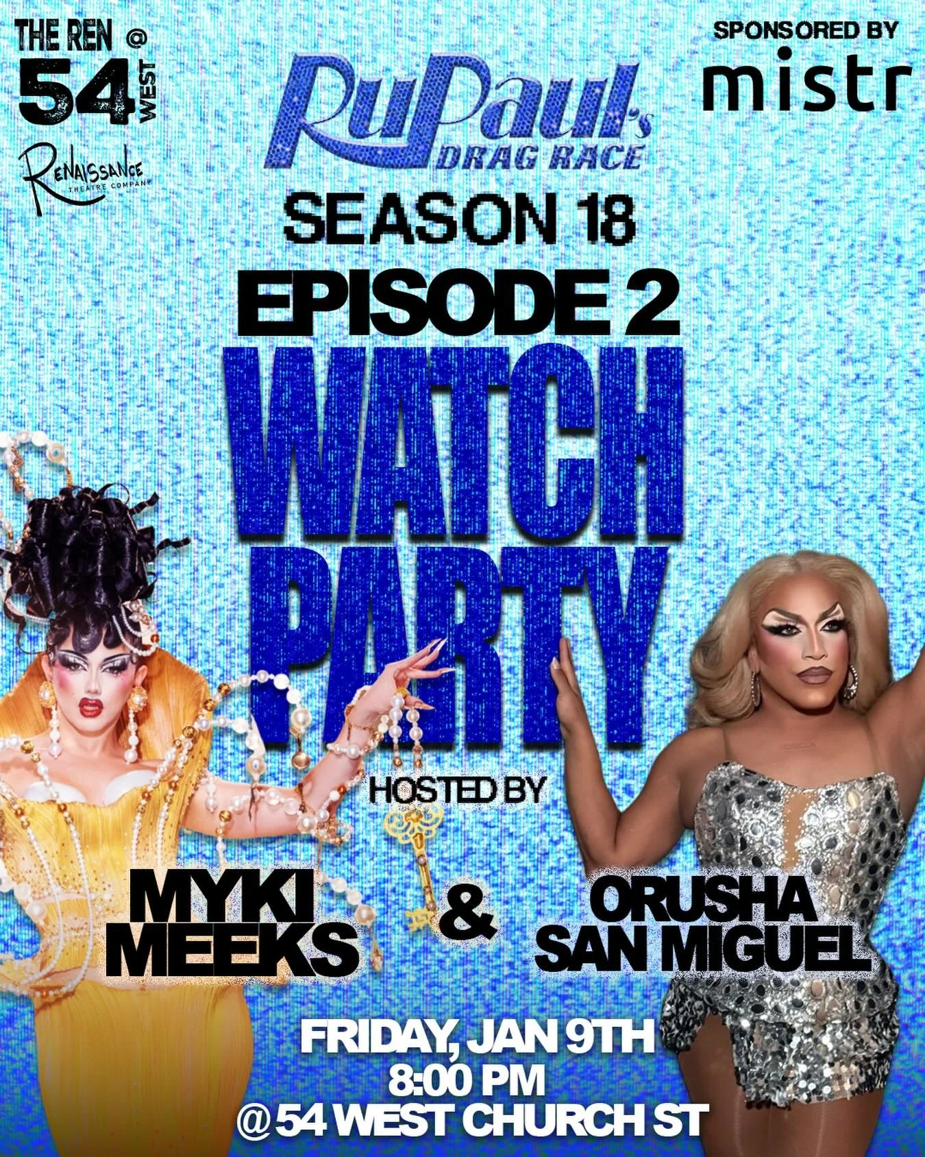 Watch Episode 2 of RuPaul&rsquo;s Drag Race Season 18 with the Season 18 Queen herself Myki Meeks and guest host Orusha San Miguel. Come for the watch party and stay for the drag show featuring Ella Mayo and Black Magix Royal. Tickets at rentheatre.c