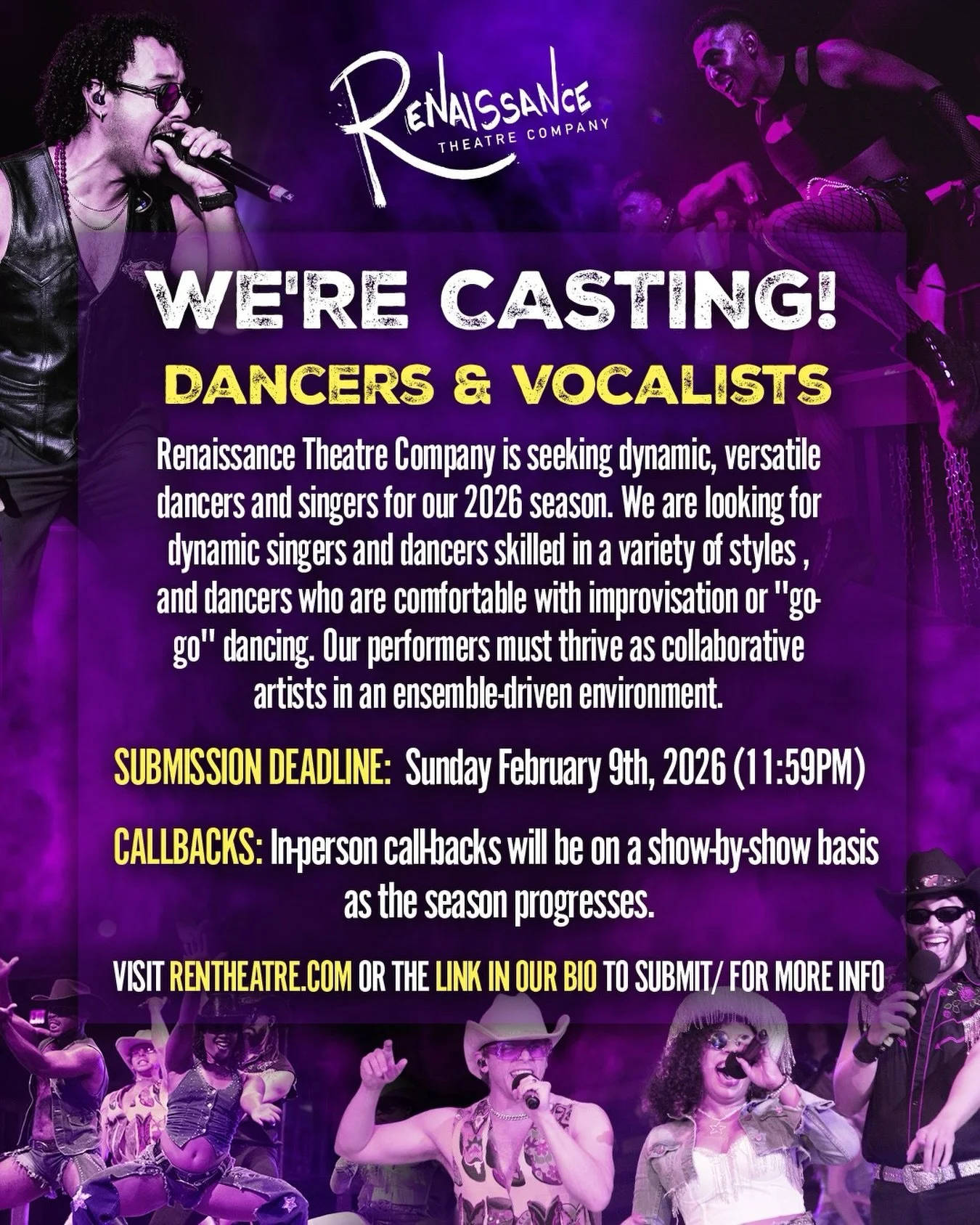 Here&rsquo;s your one chance, Fancy. Don&rsquo;t let us down! Our *one* submission for Singers and Dancers for our whole 2026 Season, is live. If you&rsquo;re a singer that dances, let us see. If you&rsquo;re a dancer that sings, baby, we need you. P