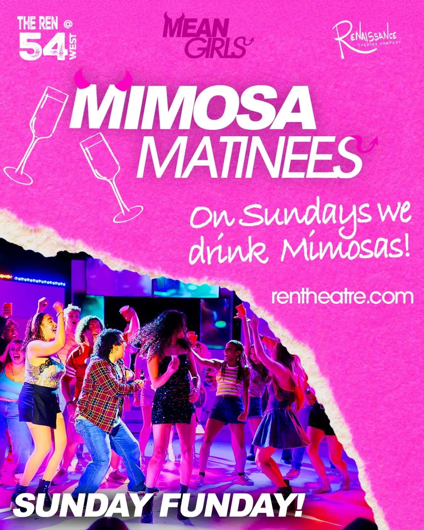 The brunch vibes don&rsquo;t stop at our Sunday shows. Sip on bottomless mimosas while you enjoy a &ldquo;Mean Girls&rdquo; matinee. Tix at rentheatre.com