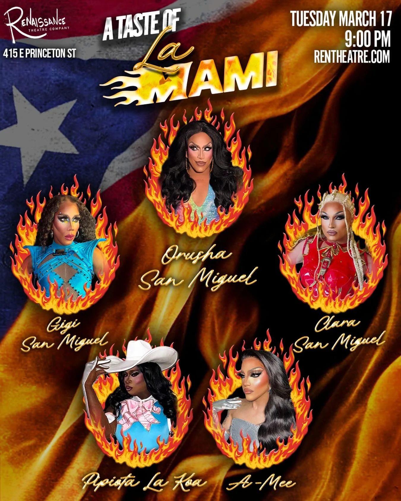 Tomorrow night, experience a taste of La Mami San Miguel. 💃 A show packed with flavor, energy, and unstoppable Latin heat. With Orusha&rsquo;s drag family by her side, we&rsquo;re turning up the heat 🔥 tickets at rentheatre.com