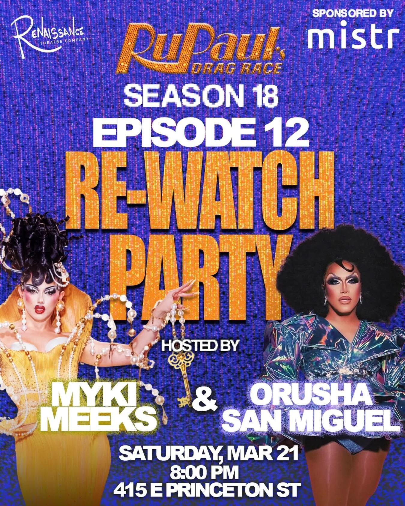 The duo you never knew you needed is back! Myki hosts this week&rsquo;s Re-Watch Party Saturday with special guest La Mami, @Orusha. Get ready for wild commentary as we watch RPDR S18 Ep 12. Tix @ rentheatre.com