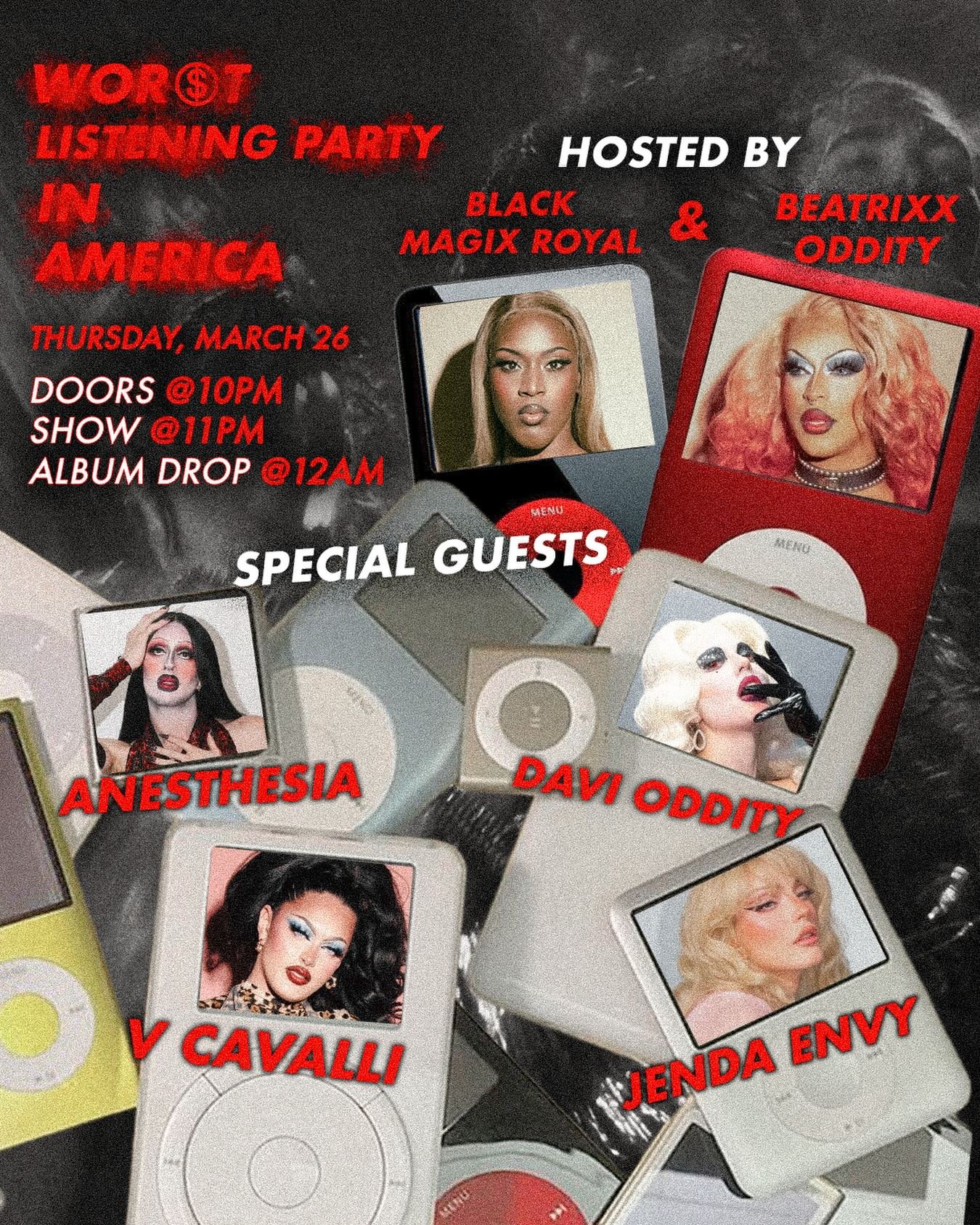 🚨 WOR$T CAST ANNOUNCEMENT IN AMERICA 🚨

Introducing the trashiest hosts we could find, @beatrixxoddity_ beatrixxoddity_ &amp; @queenblackmagix accompanied by the biggest throatzillas around, @anesthesia.stinx, @thevcavalli, @davioddity, and @jendae