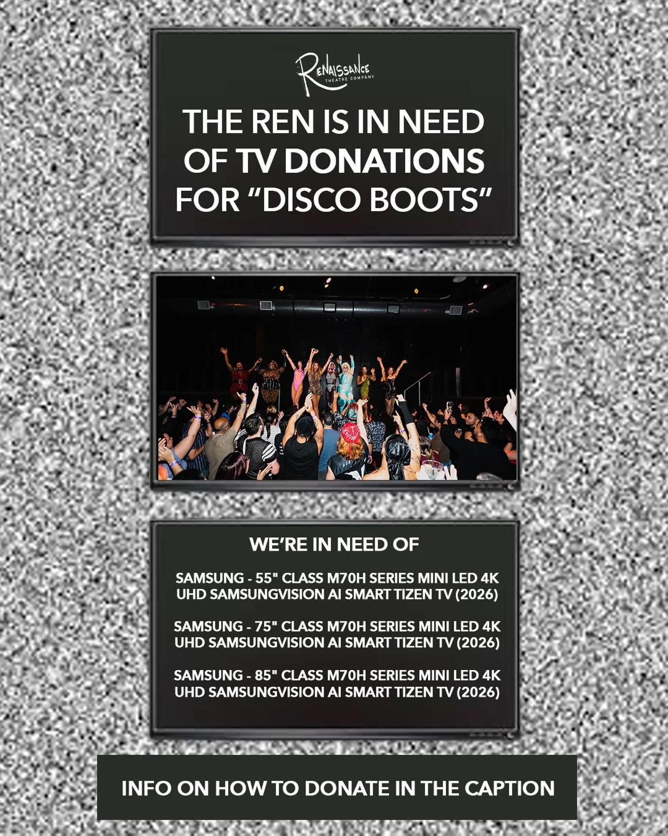 Hey chat&mdash;We need your flatscreen LED TV&rsquo;s!!! 55 inch or bigger, we&rsquo;re size queens. Here&rsquo;s how you can donate: 

Option 1: Give us your old TV from your house and buy yourself a new one. You deserve it.&nbsp;&nbsp;

Option 2: B