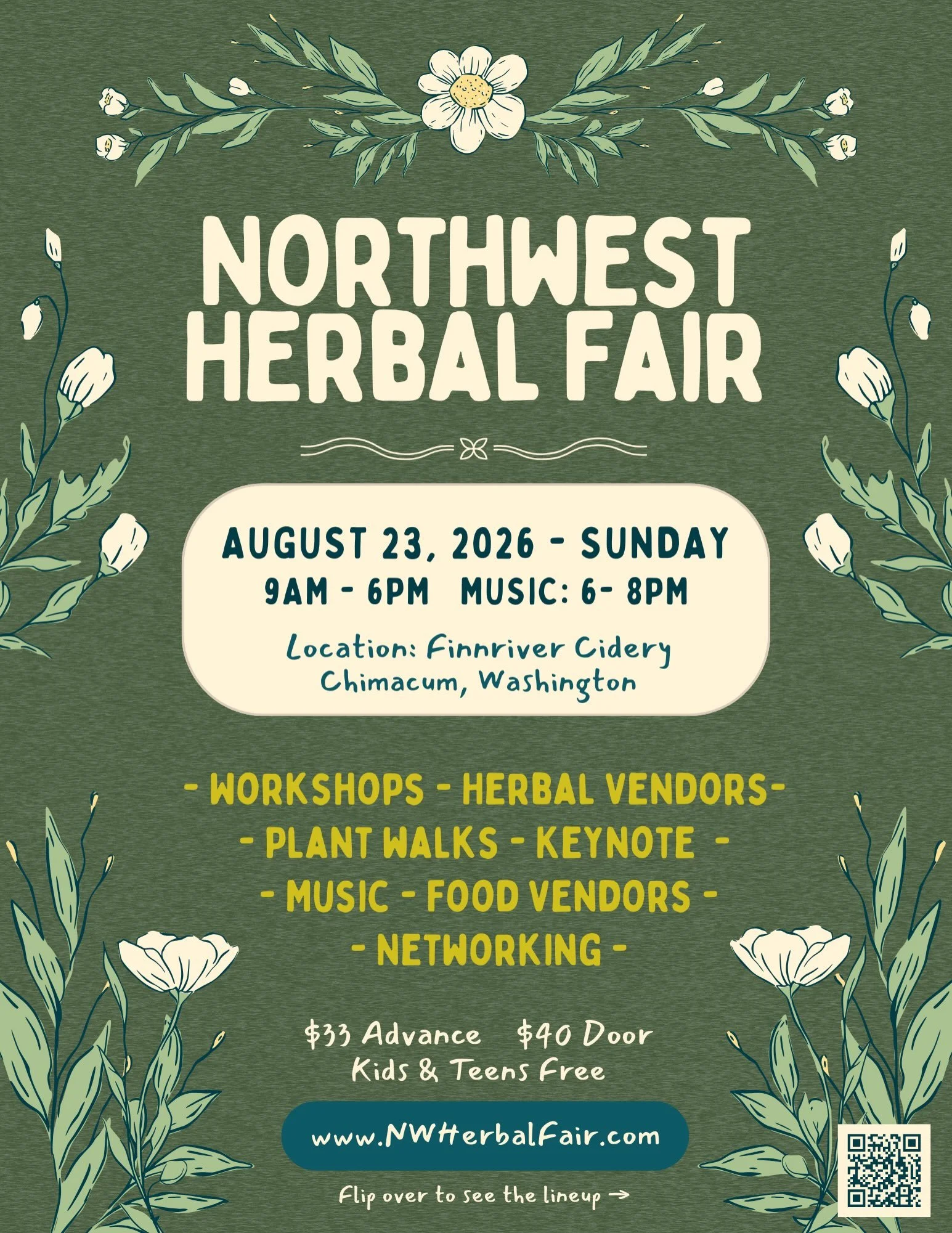 NWHF 2026 Aug 23rd, Sunday
Location: @finnriver Cidery in Chimacum, Washington

A Special One-Day Gathering
The Northwest Herbal Fair has traditionally been a full weekend event. This year we&rsquo;re keeping things simpler while preserving the spiri