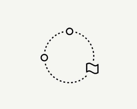 Illustration of a circular process with three steps connected by dots, ending with a flag icon.