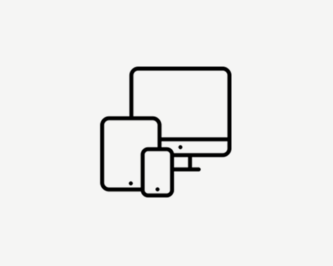 Icon of a computer monitor, tablet, and smartphone in black outline