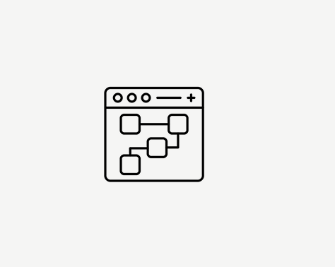 Icon of a flowchart or process diagram with connected squares inside a web browser window.