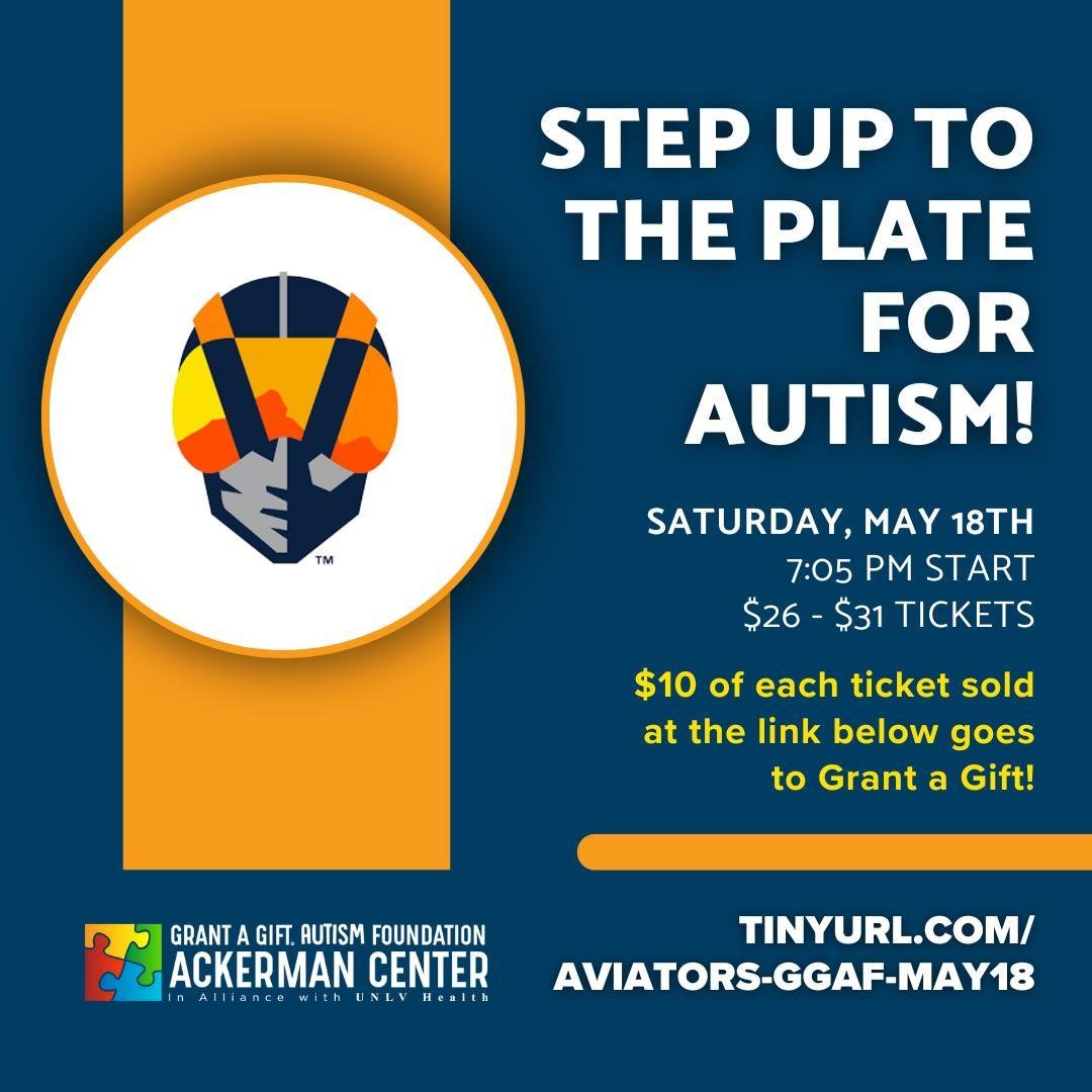 Hey, batter, batter! ⚾ Mark your calendars for 5/18 because the @aviatorslv are stepping up to the plate for #autism! It's gonna be a real catch, with loads of fun for everyone. Plus, when you snag your tickets at the link in our bio, you're not just