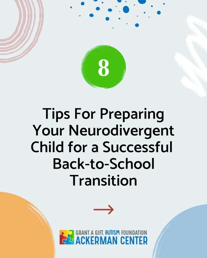 📚✨ Getting ready for back-to-school with a neurodivergent child? Here are 8 essential tips to help them thrive:⁠
⁠
⁠
1️⃣ Establish a consistent routine⁠
2️⃣ Use social stories &amp; visual schedules⁠
3️⃣ Communicate with teachers &amp; staff⁠
4️⃣ Pr