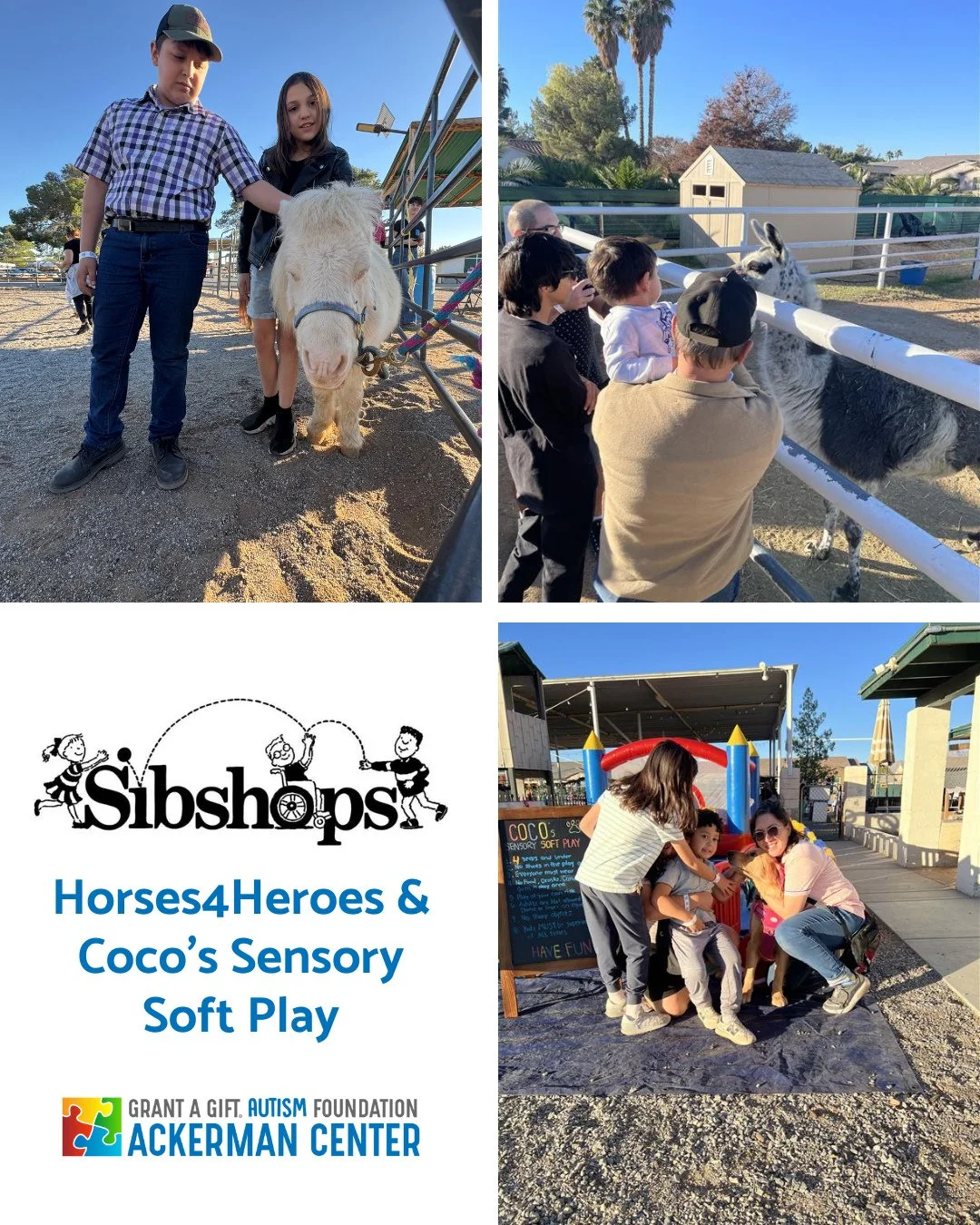 Huge thank you to @horses4heroeslv for hosting our December #SibsHops community outing! We had 40+ participants including clients, family members, and friends. ⁠
⁠
Our siblings were able to enjoy Coco's Sensory Friendly Play Pin where they participat