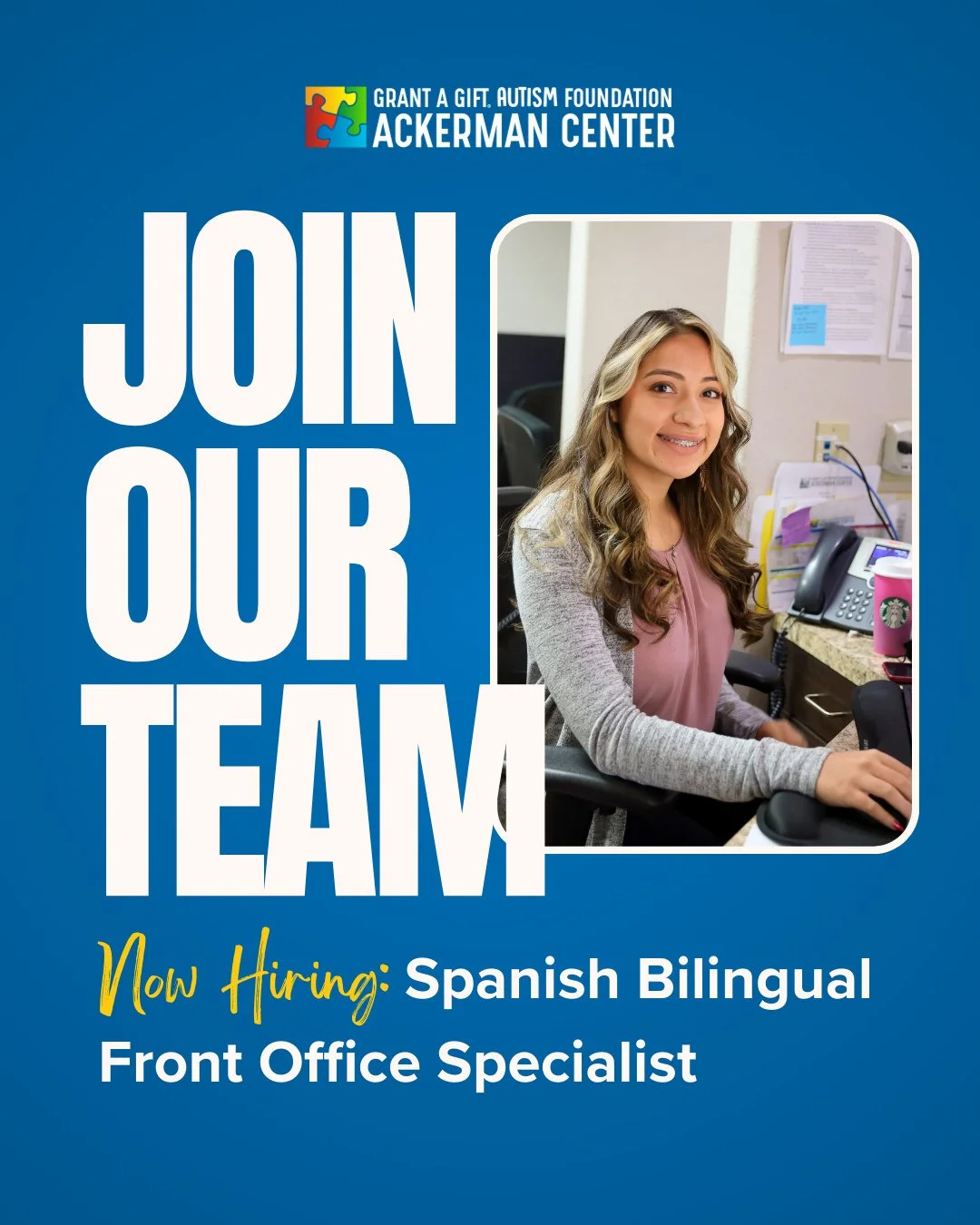 We&rsquo;re hiring at the Ackerman Center! 💙 We&rsquo;re looking for a Spanish Bilingual Front Office Specialist to join our team and serve as a welcoming first point of contact for the families we support.⁠
⁠
This role is ideal for someone who is o