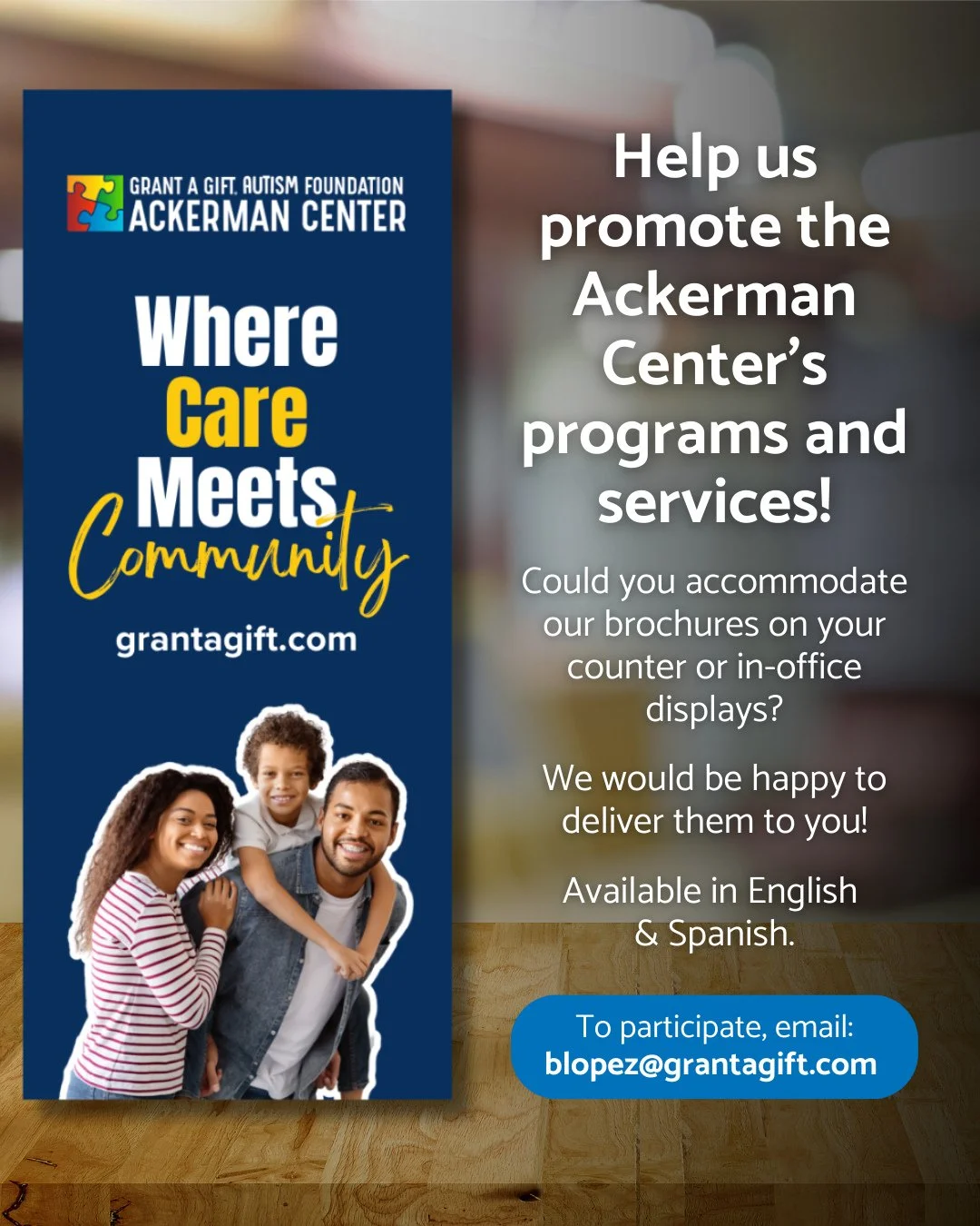The Ackerman Center has a new About Us brochure, and we&rsquo;d love your help getting it into the community. If you&rsquo;re able to display brochures on your front desk, counter, or in-office space, we&rsquo;d be grateful for the support.⁠
⁠
✔️ Eas